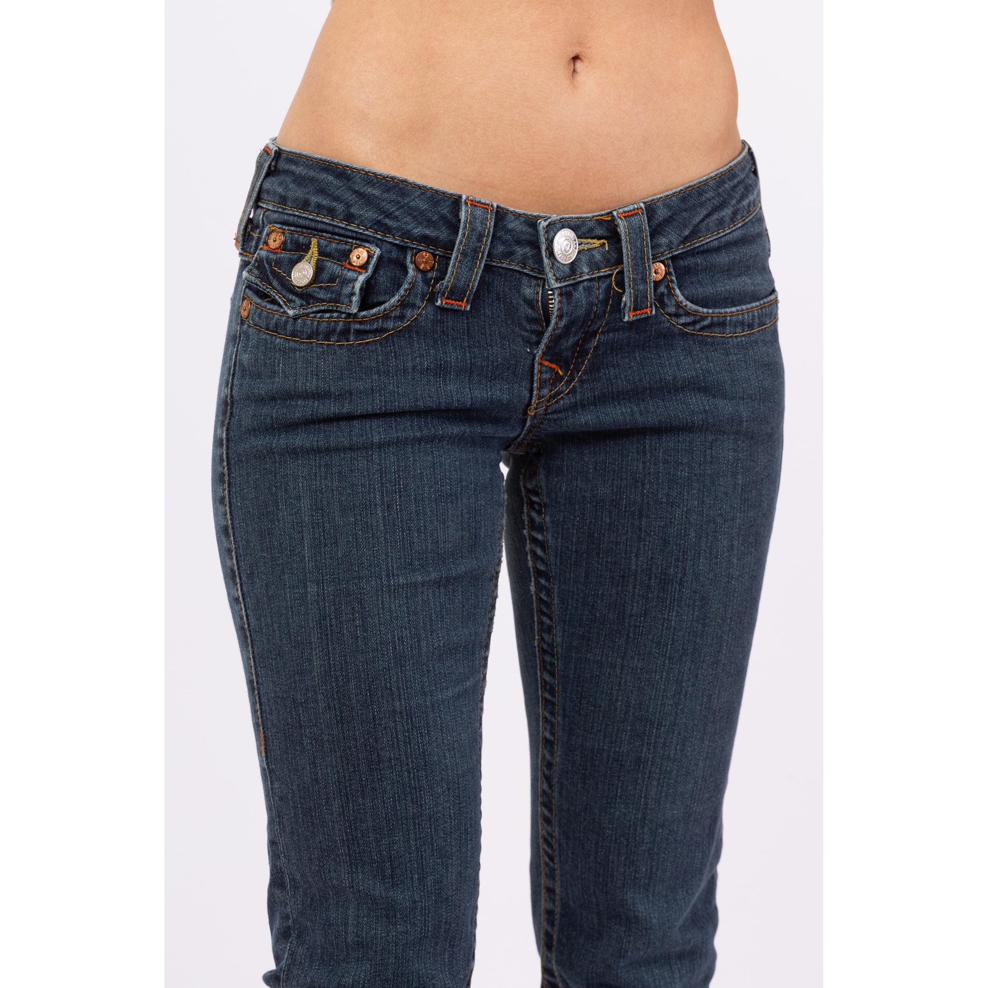 Vintage Y2K True Religion Billy Low Rise Bootcut Jeans - Extra Small | 2000s Dark Wash Denim Skinny Jeans