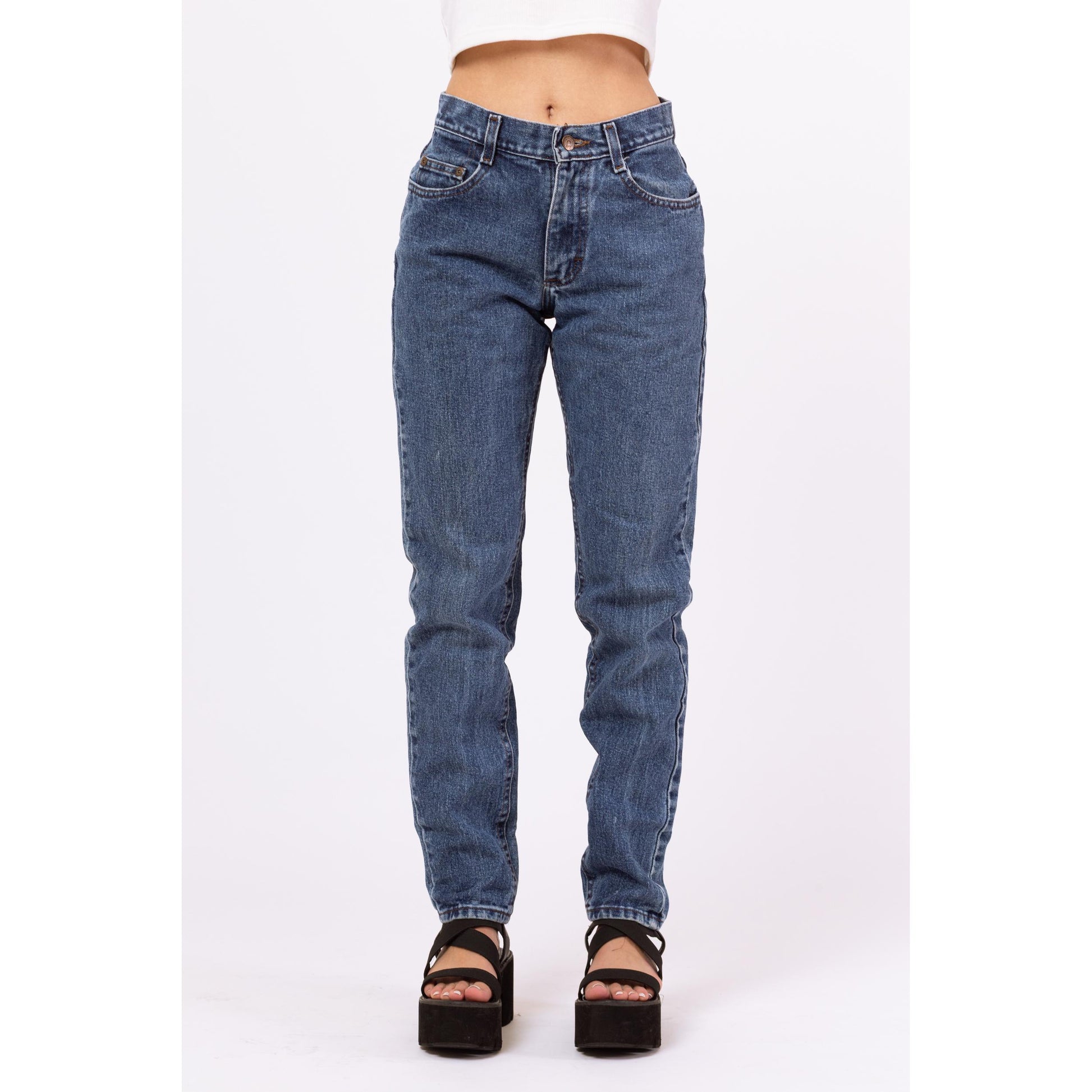 Vintage 90s Lee Stonewash Mid Rise Jeans - Extra Small | Baggy Mom Jeans, Medium Wash Tapered Leg Jeans