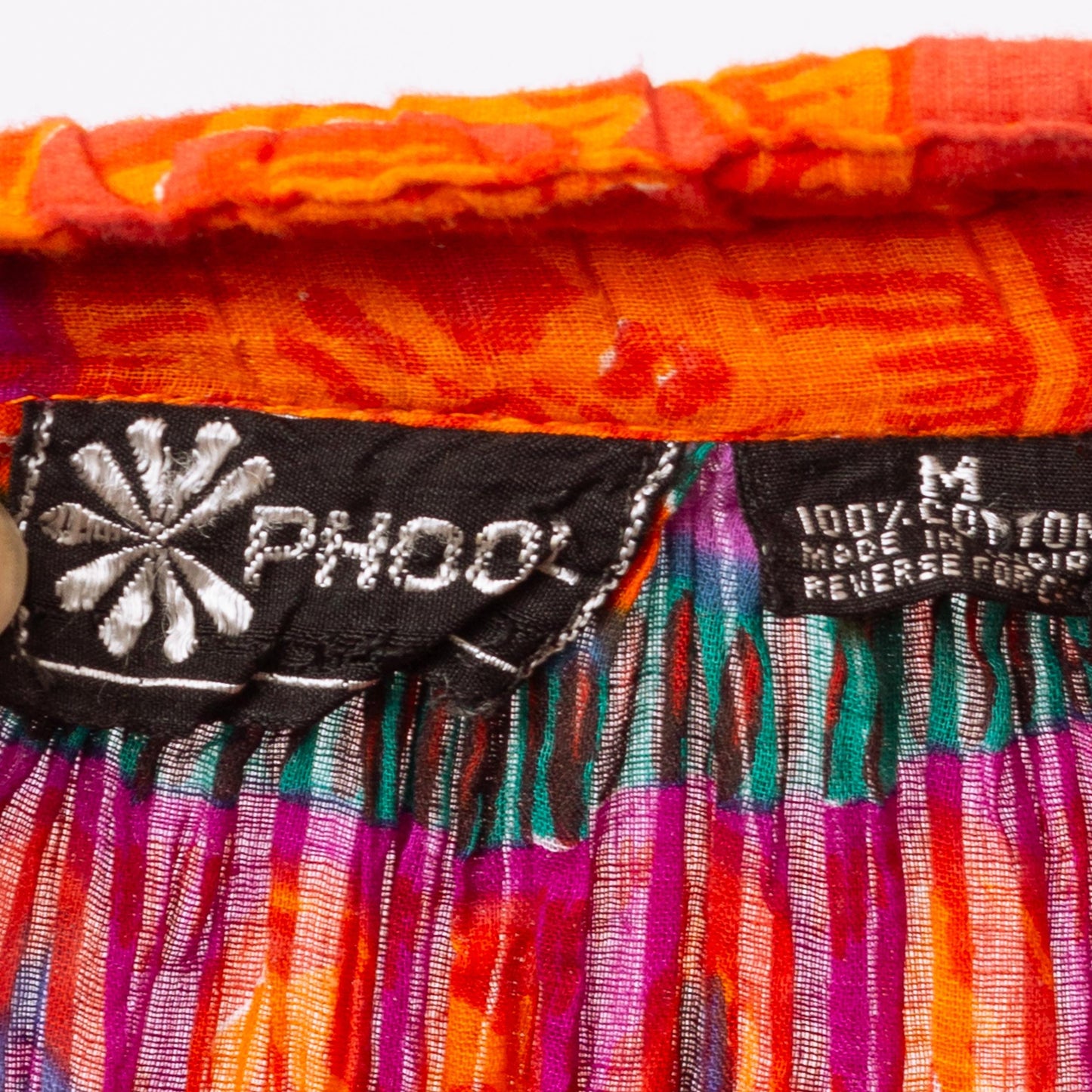 Vintage 90s Boho Orange Geometric Broomstick Skirt - Medium | Boho Gauzy Cotton Hippie Skirt, Long Flowy Skirt