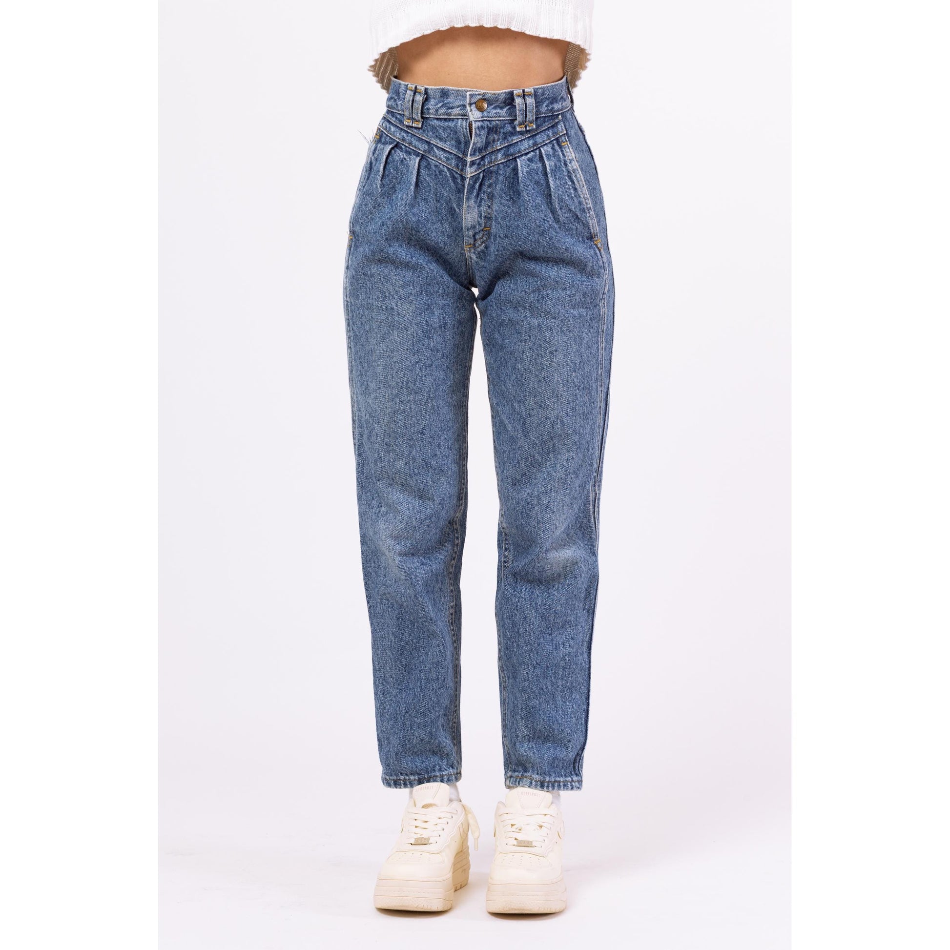 Vintage 80s Lee Acid Wash High Waisted Mom Jeans - XXS, 23" Waist | Pleated Tapered Leg Denim High Rise Grunge Jeans