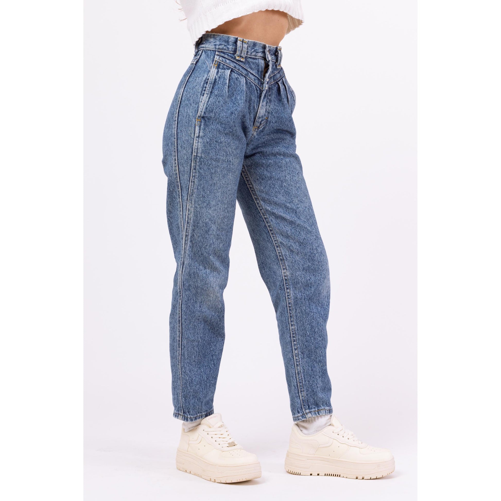 Vintage 80s Lee Acid Wash High Waisted Mom Jeans - XXS, 23" Waist | Pleated Tapered Leg Denim High Rise Grunge Jeans