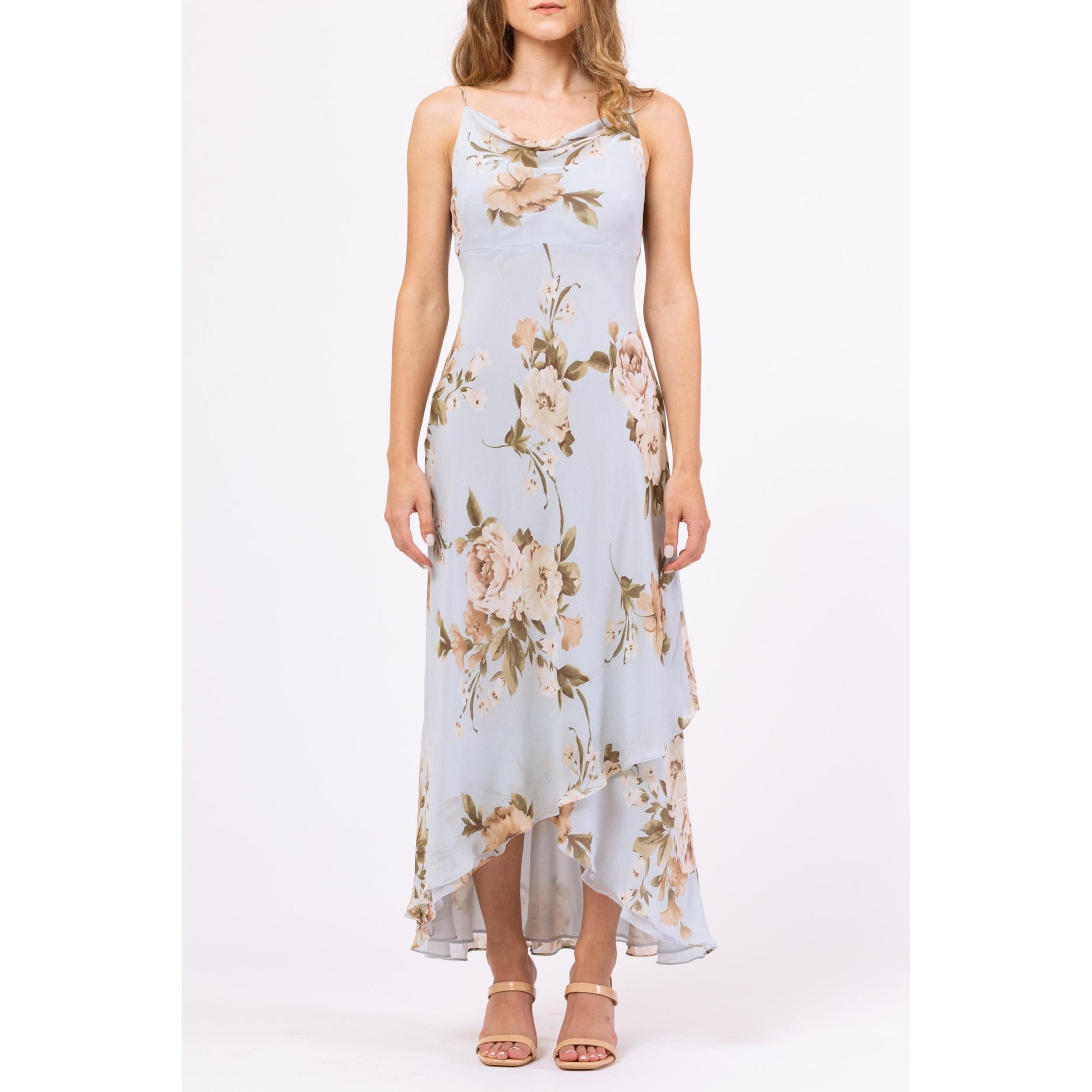 Vintage Y2K Blue Floral Silk Bias Cut Maxi Dress - Extra Small, Size 2 | Ann Taylor Summer Wedding Guest Dress, Formal Garden Party Dress