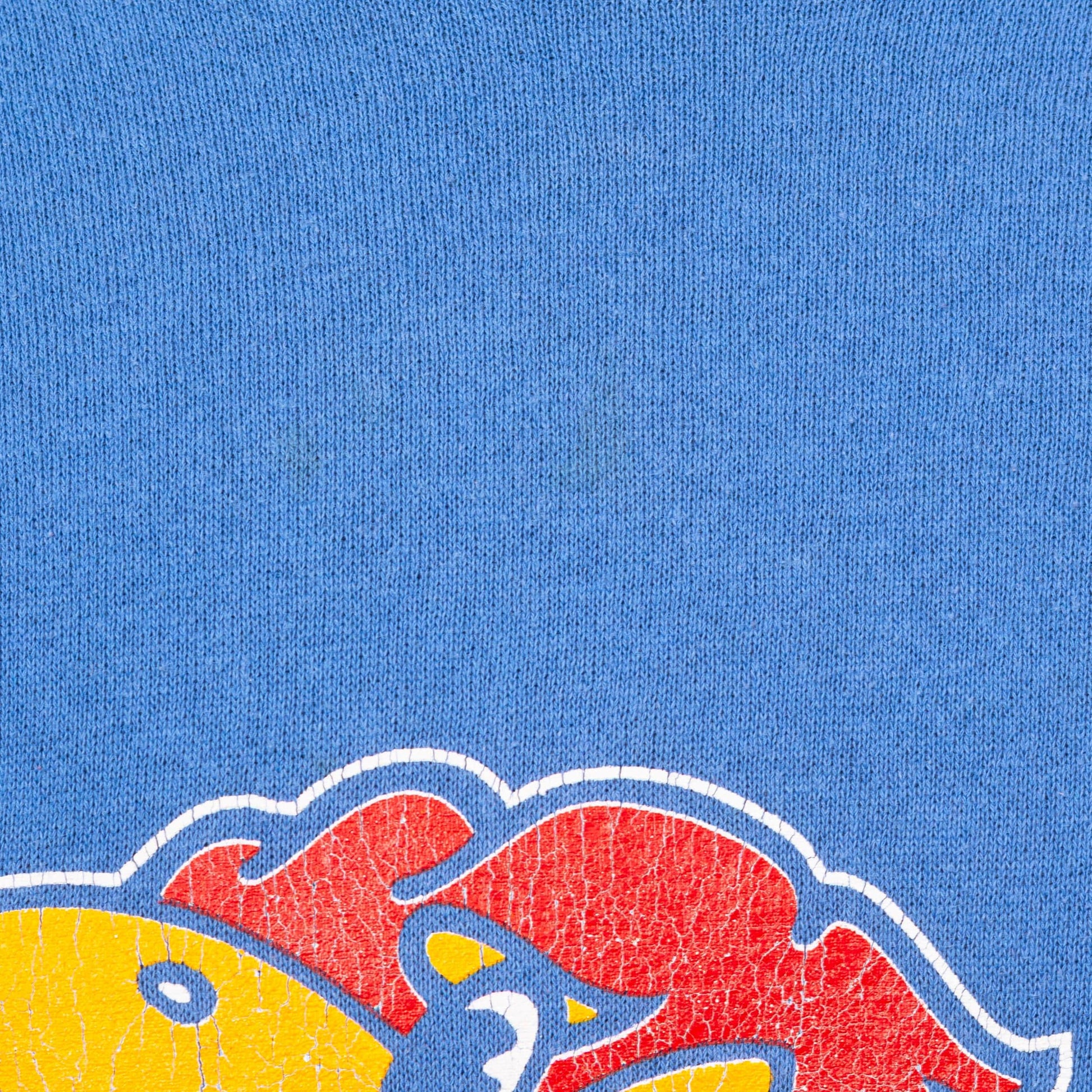 3 Vintage 90s University Of Kansas Jayhawks Sweatshirt - Medium to Large | Blue College Sports Crewneck Pullover Sweater