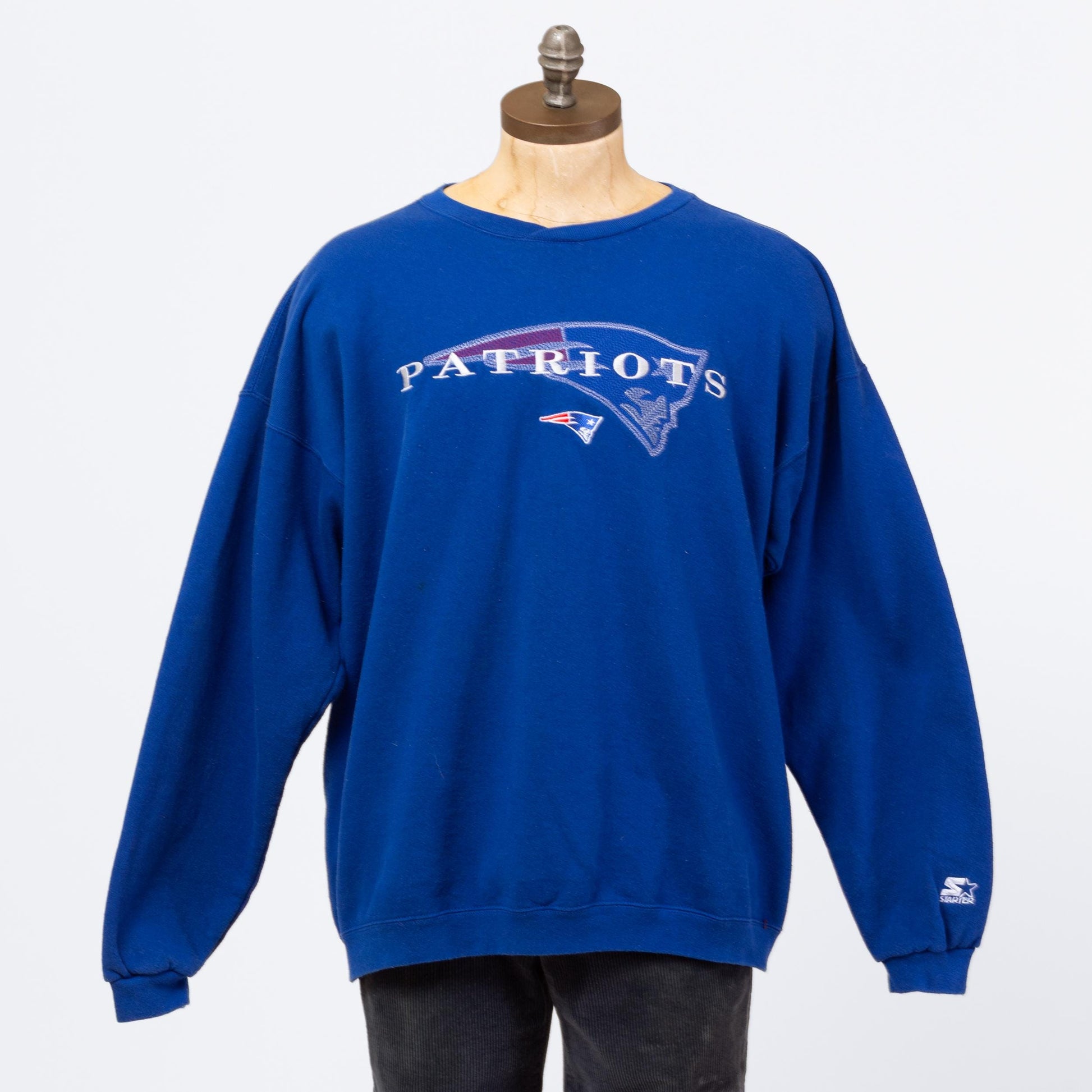 3 Vintage 90s New England Patriots NFL Starter Sweatshirt - Extra Large | Blue Football Graphic Athletic Crewneck Pullover Sweater
