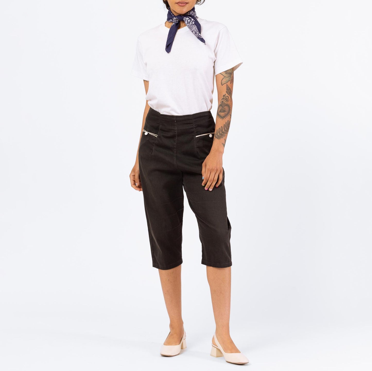 Vintage 1950s Black Twill Pedal Pushers - Small, 27" Waist | 50s High Rise Cropped Cotton Capris, Retro Knickers