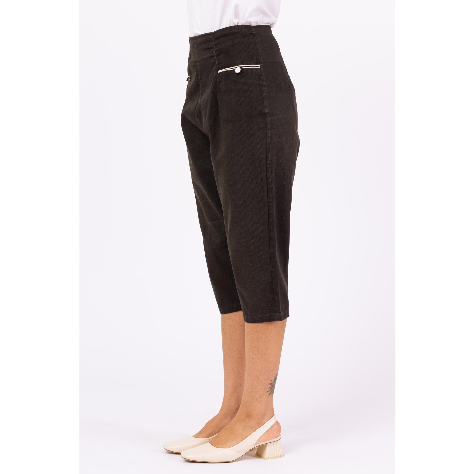 Vintage 1950s Black Twill Pedal Pushers - Small, 27" Waist | 50s High Rise Cropped Cotton Capris, Retro Knickers