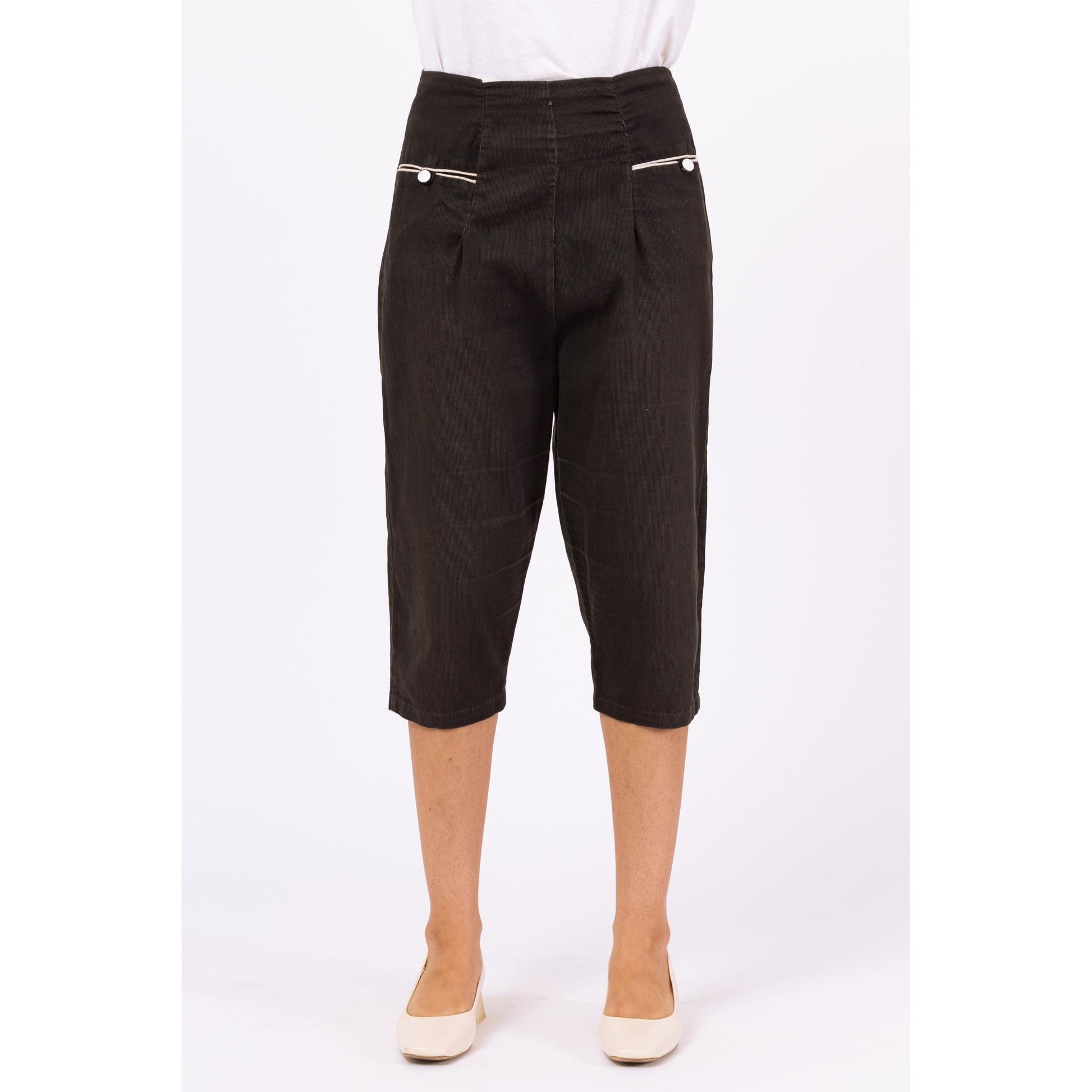 Vintage 1950s Black Twill Pedal Pushers - Small, 27" Waist | 50s High Rise Cropped Cotton Capris, Retro Knickers