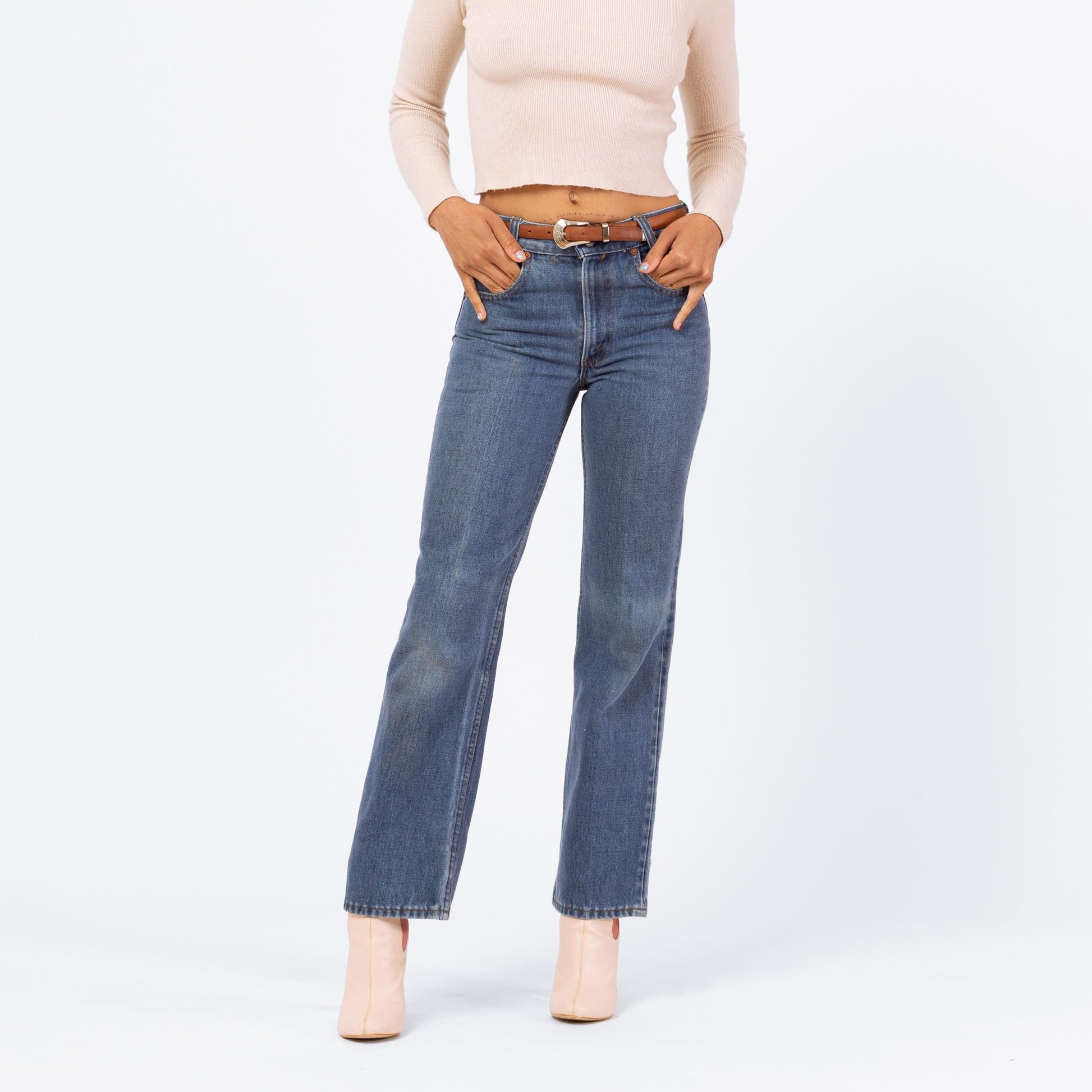 Vintage 80s Levi’s 717 Straight Leg Jeans - Small | Mid Rise Faded Bootcut Denim, Cotton Blend Retro Pants