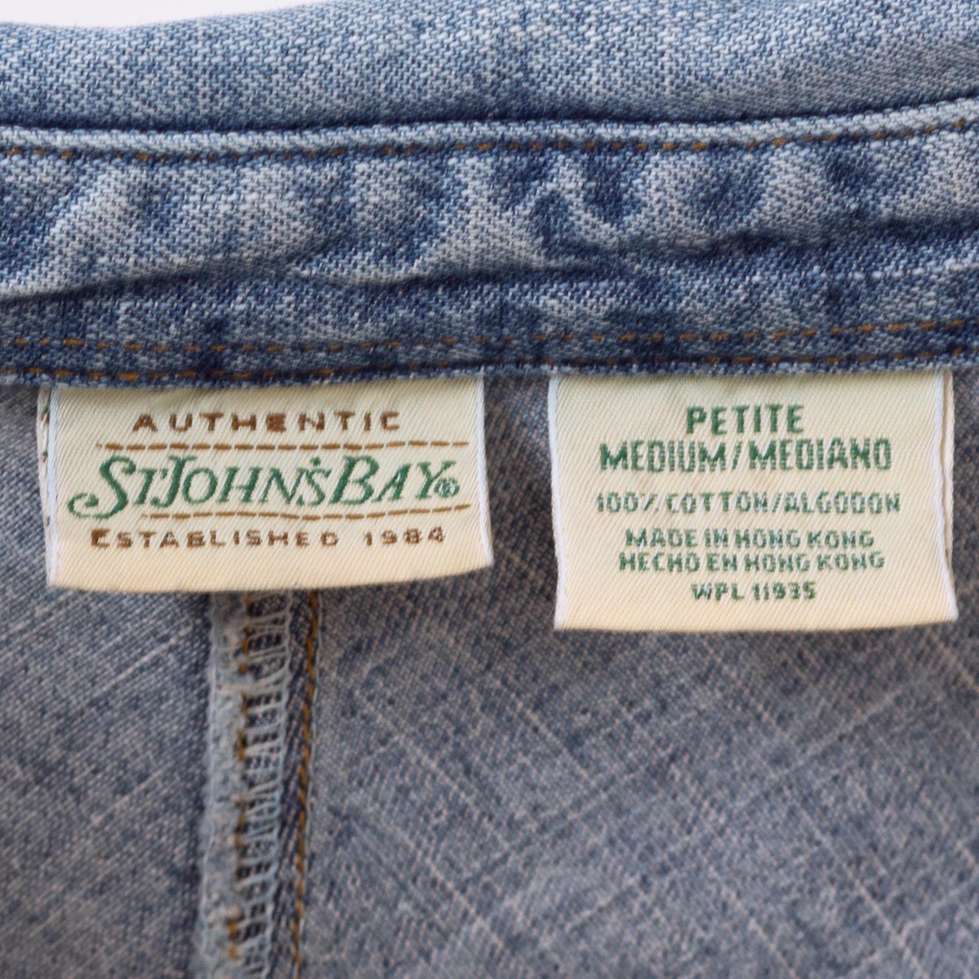 Vintage 90s Pearl Snap Chambray Shirt - Small to Medium | Faded Denim Western Top, Minimalist Long Sleeve Shirt