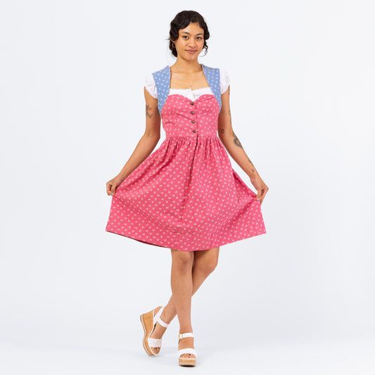 Vintage 70s Pink & Blue Floral Dirndl Dress - Small | Cottagecore Prairie Peasant Midi Dress, Boho Folk Outfit
