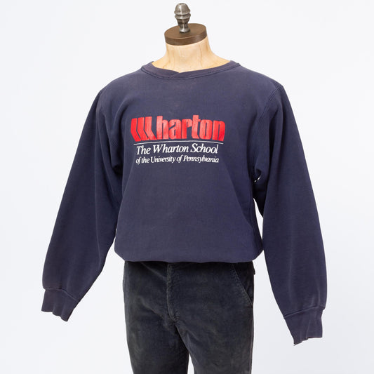 3 Vintage 90s Wharton School University Of Pennsylvania Sweatshirt - Extra Large | Blue Collegiate Graphic Crewneck Pullover Sweater