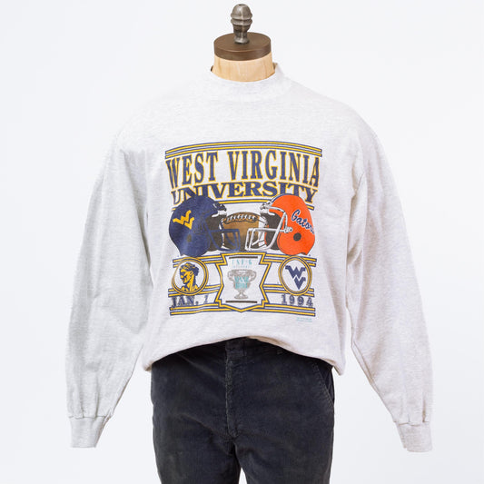 3 Vintage 90s West Virginia University Sugar Bowl Sweatshirt - Large to XL | 1994 Heather Grey College Football Pullover Crew Neck Sweater