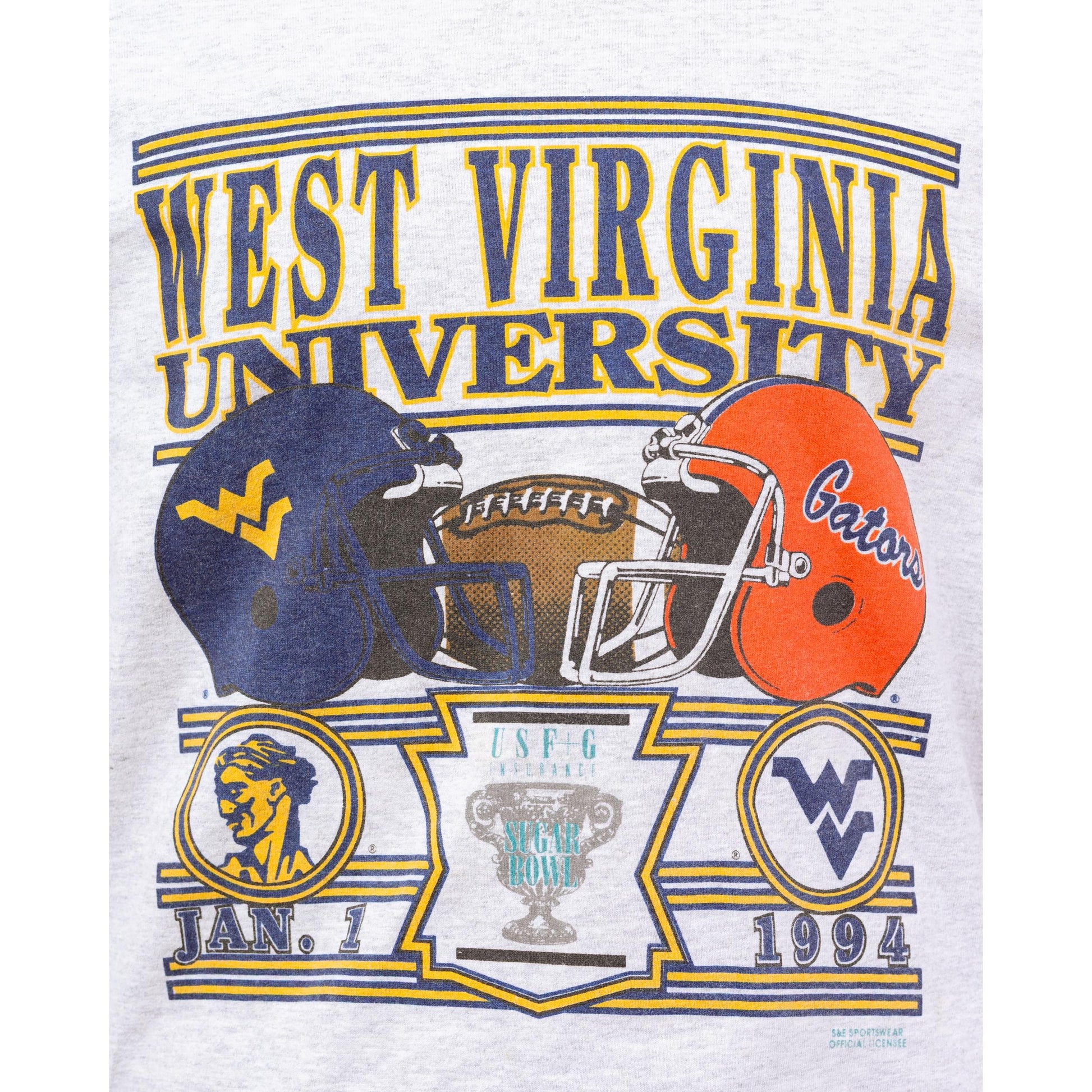 3 Vintage 90s West Virginia University Sugar Bowl Sweatshirt - Large to XL | 1994 Heather Grey College Football Pullover Crew Neck Sweater