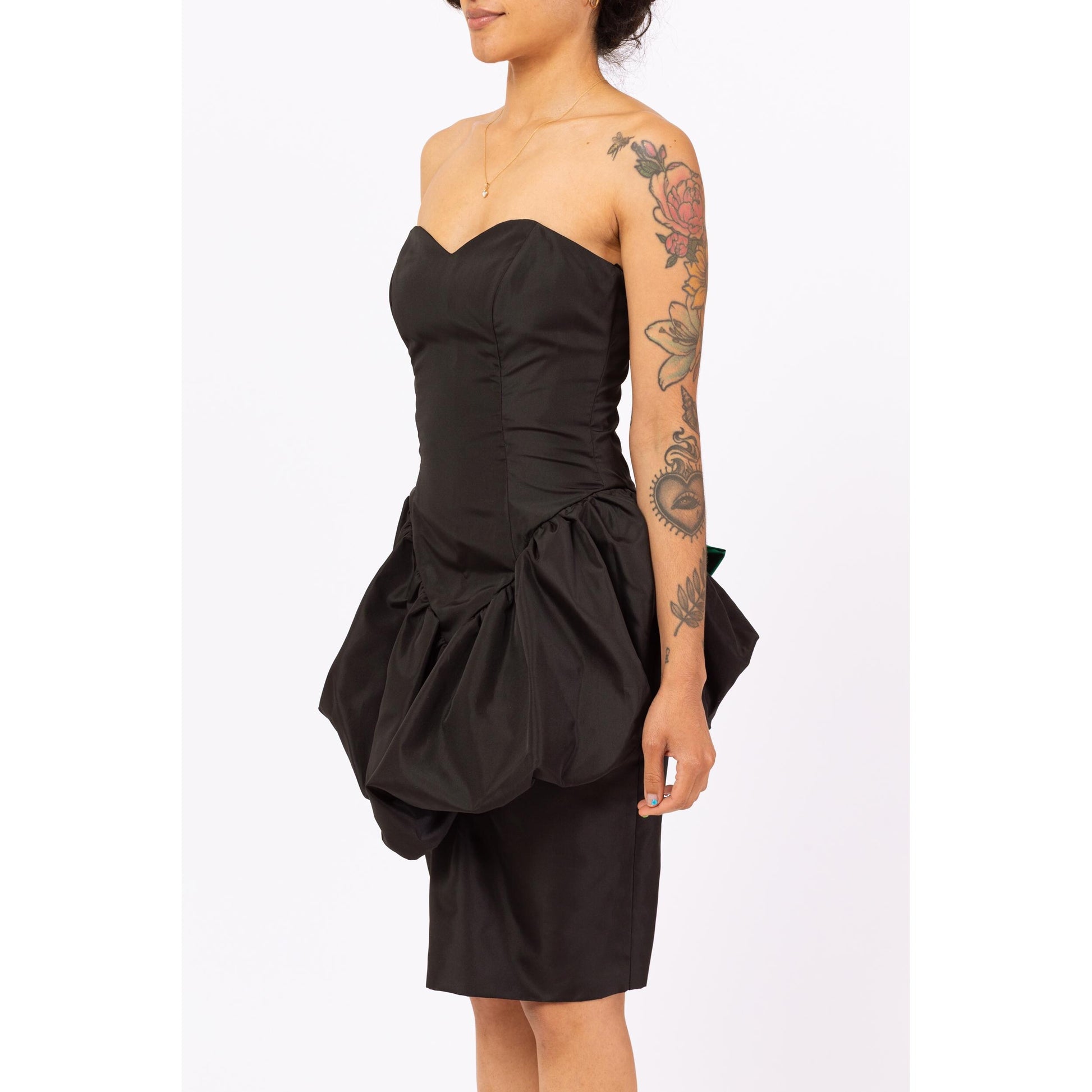 Vintage 80s Black Peplum Rose Party Dress - Small Vintage 80s Black Peplum Rose Party Dress - Small