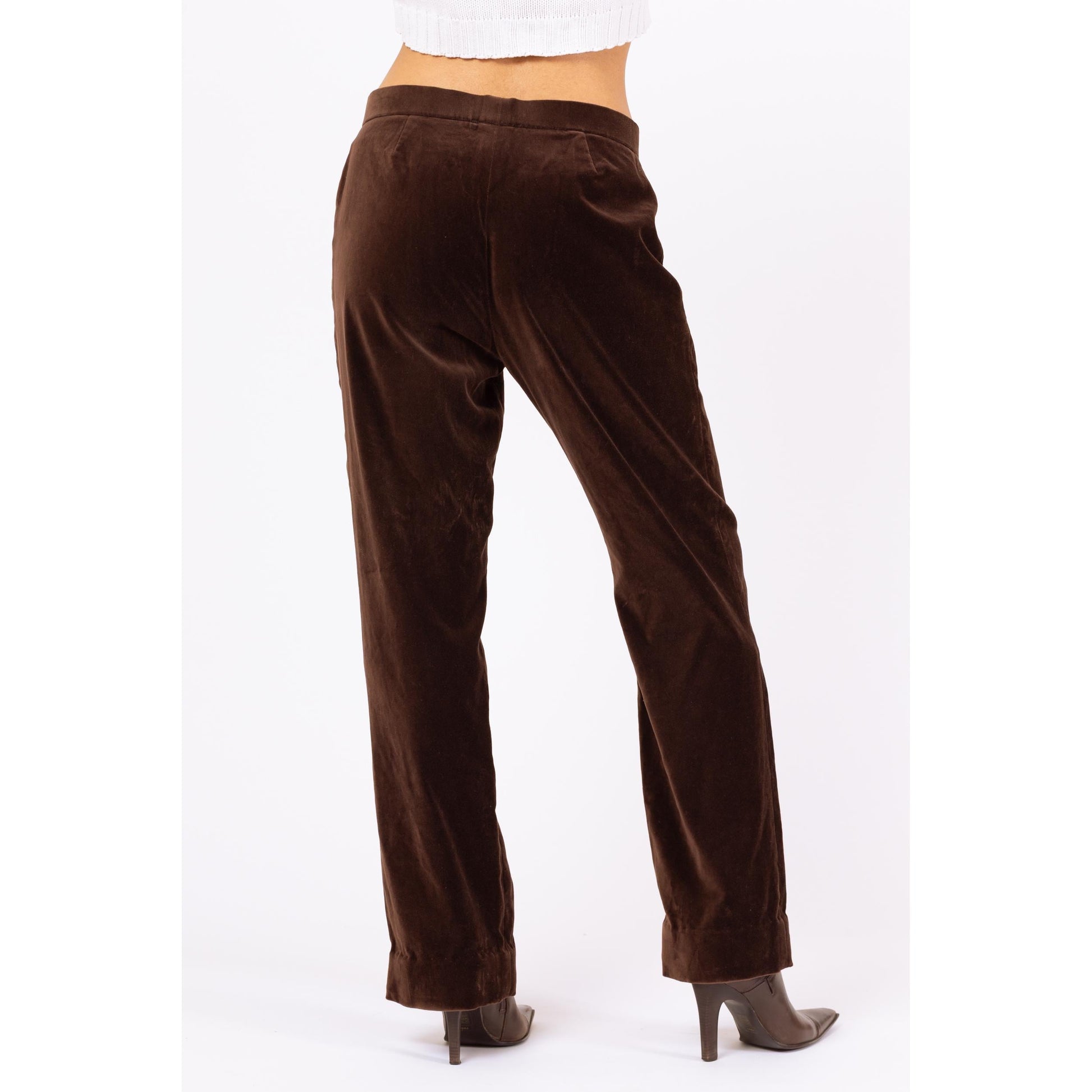 Vintage Y2K Ralph Lauren Brown Velvet Pants - Small, Size 6 | Minimalist Mid Rise Straight Leg Trousers