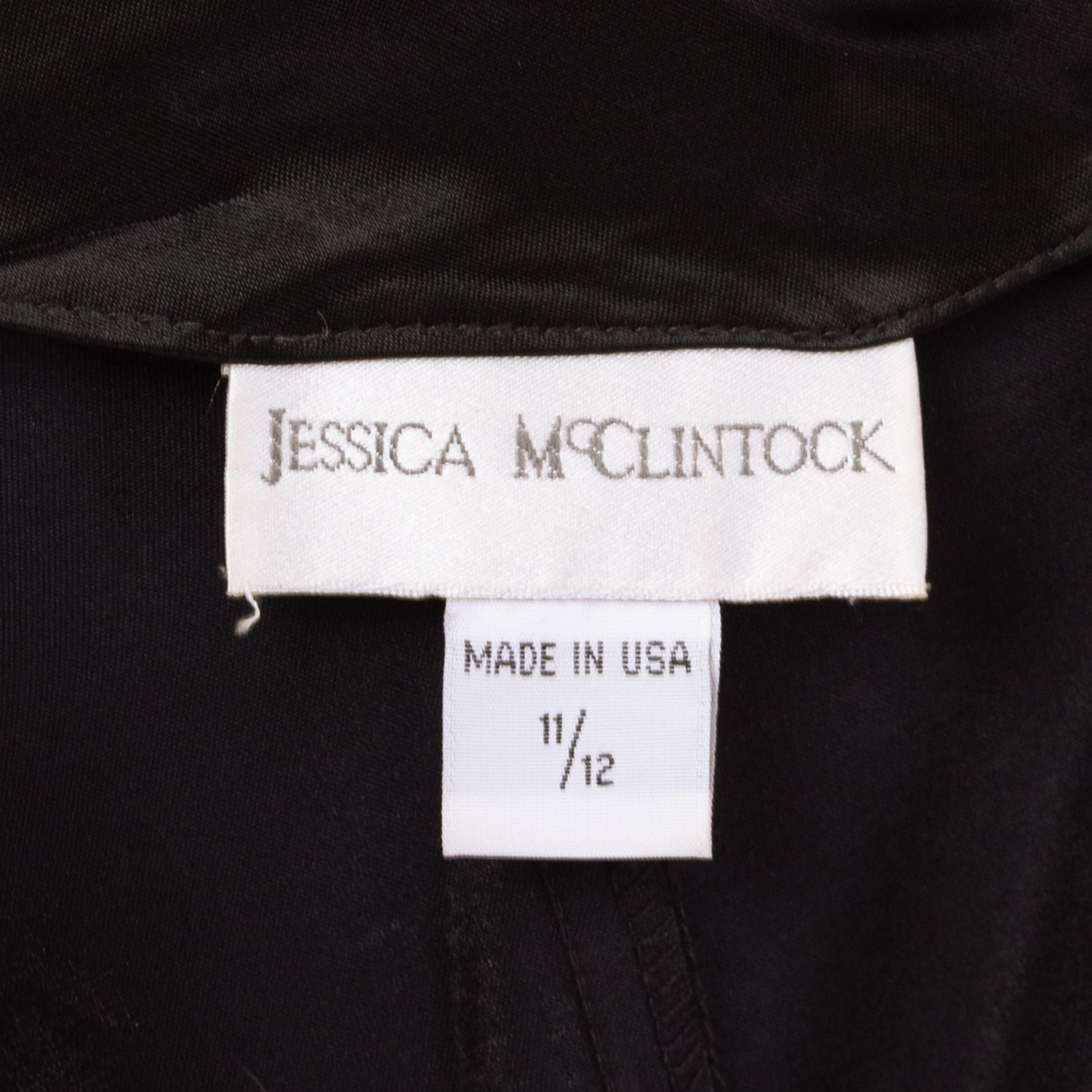 Vintage 90s Jessica McClintock Black Satin Flower Strap Maxi Dress - Medium | Formal Evening Gown, Spaghetti Strap High Slit Party Dress