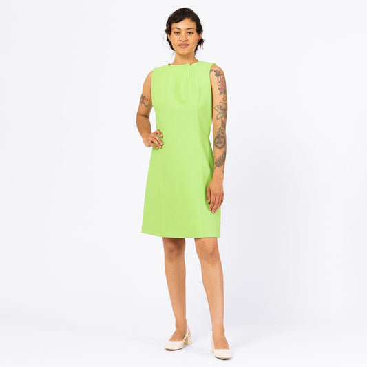Vintage 60s Mod Lime Green Mini Dress - Medium | Retro Bright Green A Line Sleeveless Shift Dress