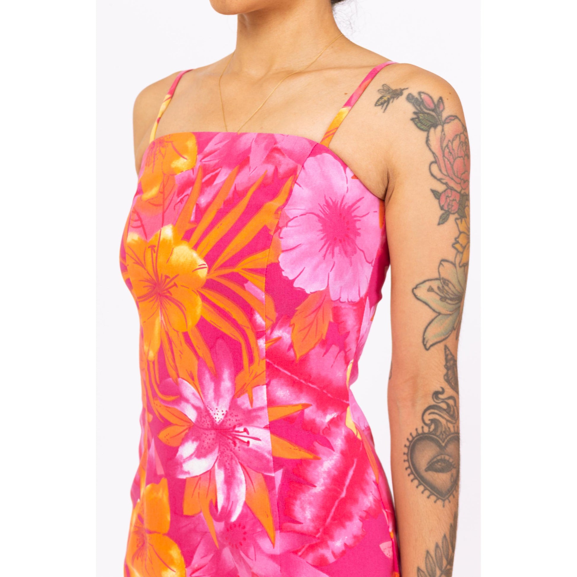 Vintage 90s Pink & Orange Tropical Floral Mini Dress - Extra Small Vintage 90s Pink & Orange Tropical Floral Mini Dress - Extra Small