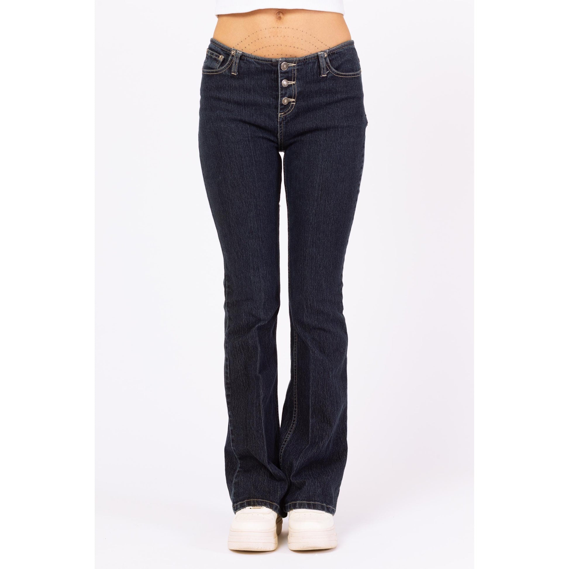 Vintage Y2K Low Rise Dark Wash Flared Jeans - Extra Small | 90s 2000s Jordache Exposed Button Fly Denim Bootcut Flares