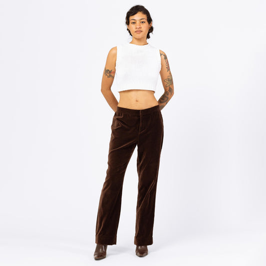 Vintage Y2K Ralph Lauren Brown Velvet Pants - Small, Size 6 | Minimalist Mid Rise Straight Leg Trousers