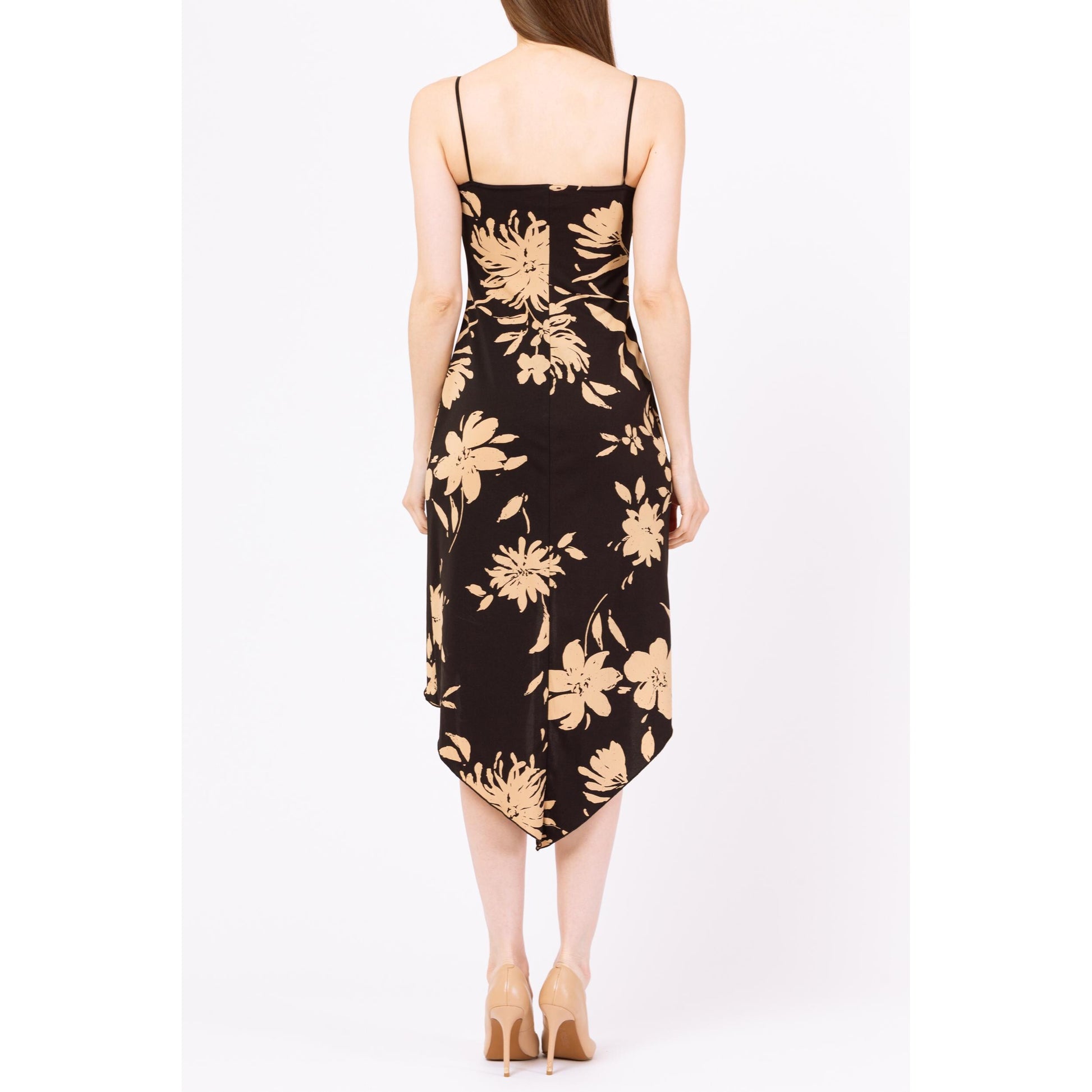 Vintage Y2K Tropical Floral High-Low Party Dress - Extra Small | Boho Spaghetti Strap Asymmetrical Hem Formal Midi Summer Sundress
