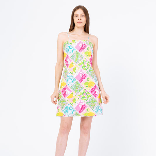 Vintage Y2K Lilly Pulitzer Floral Spaghetti Strap Sundress - Medium, Size 8 | Preppy A Line Summer Vacation Mini Dress
