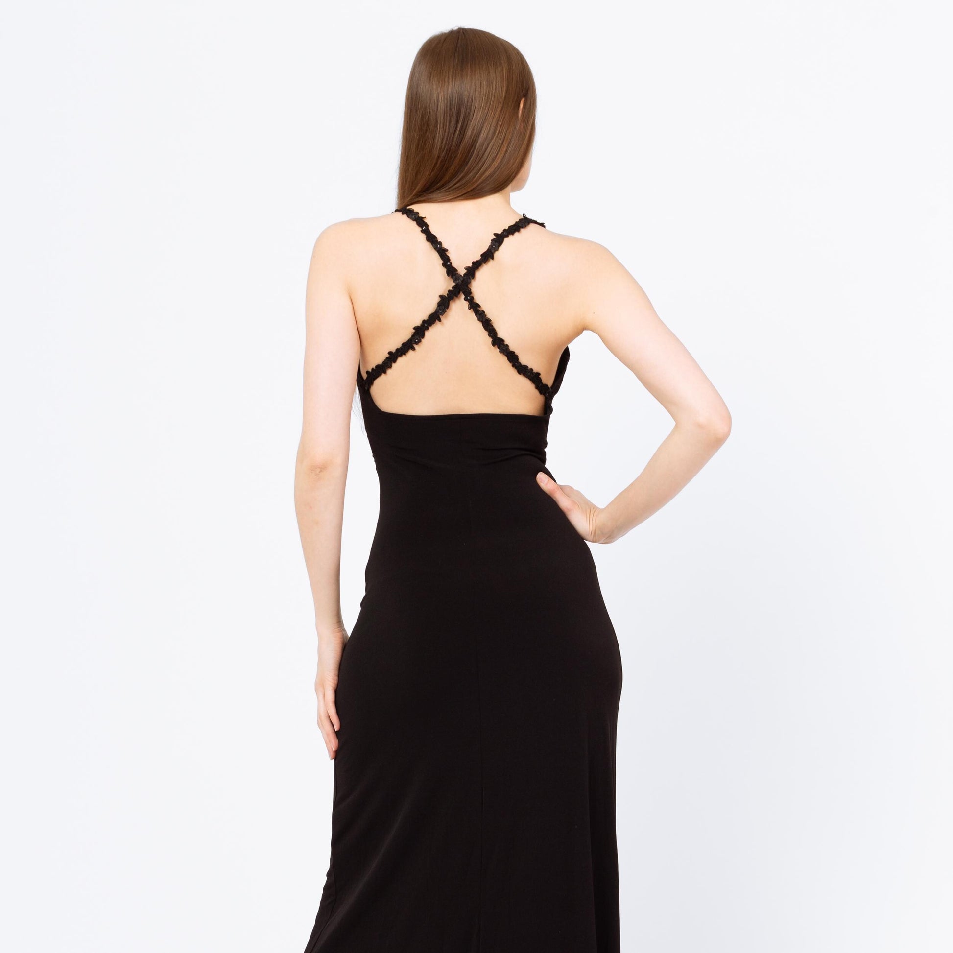 Vintage 90s Black Strappy Open Back Maxi Dress Vintage 90s Black Strappy Open Back Maxi Dress