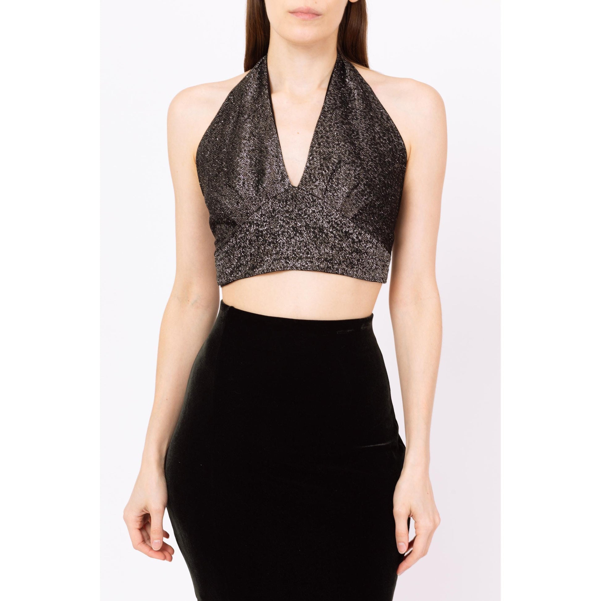 Vintage 70s Silver Metallic Halter Crop Top - Small to Large | Lurex Disco Top, Glam Festival Style