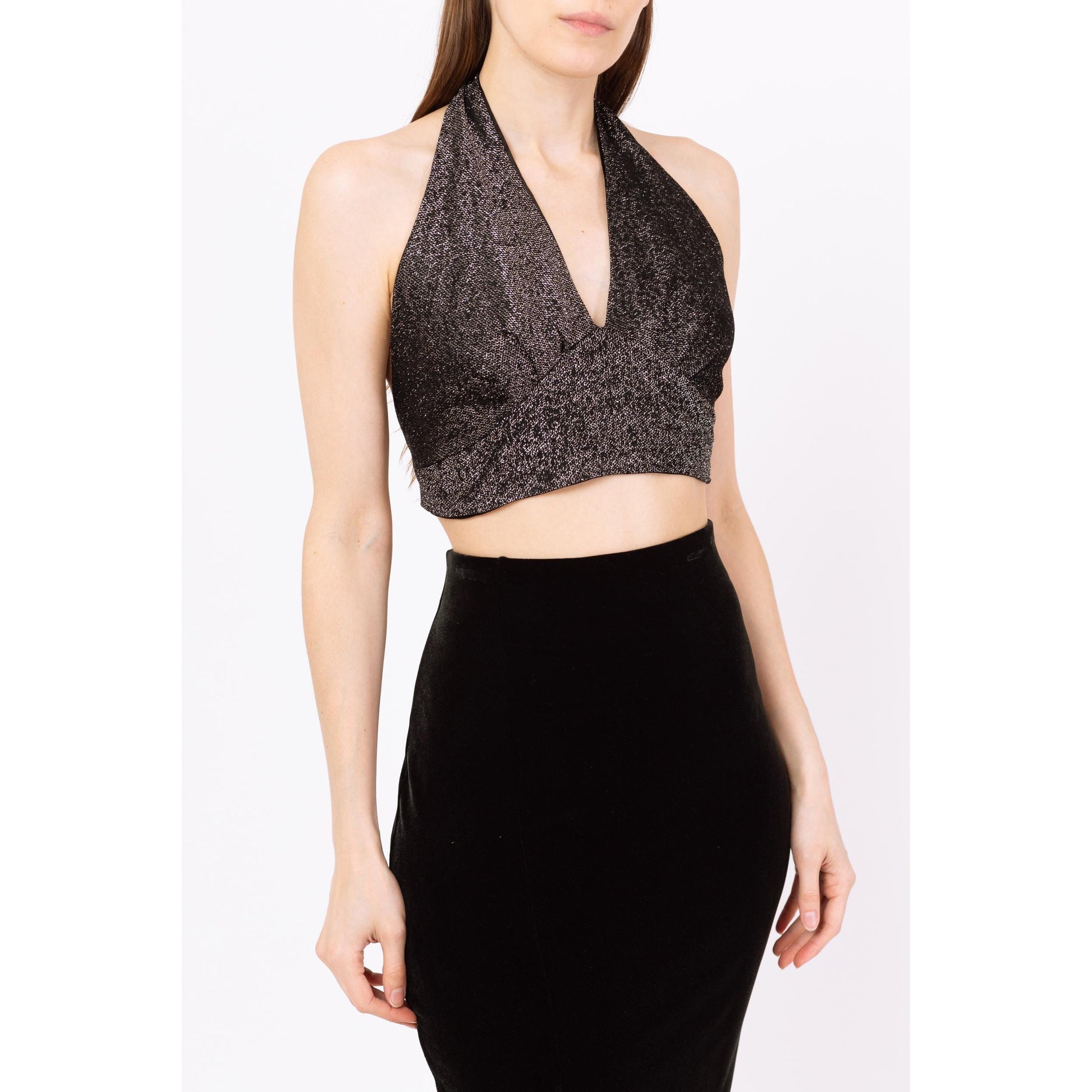 Vintage 70s Silver Metallic Halter Crop Top - Small to Large | Lurex Disco Top, Glam Festival Style