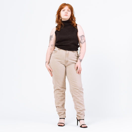 Vintage 90s Lee Light Taupe High Waisted Jeans - Large Tall, 31" Waist | Denim Tapered Leg Long Inseam Mom Jeans, Western Yoke Jeans