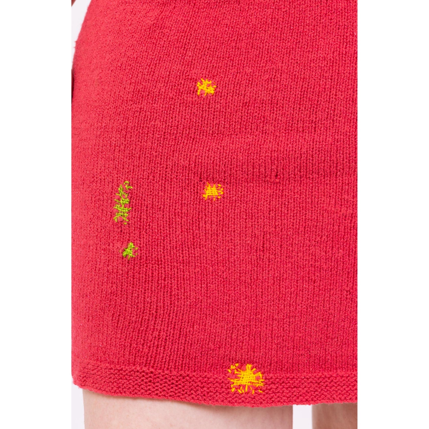 Vintage 50s 60s Salmon Pink Darned Knit Mini Dress - Medium | Retro Sleeveless Fitted Dress, Mod Colorful Rainbow Dress