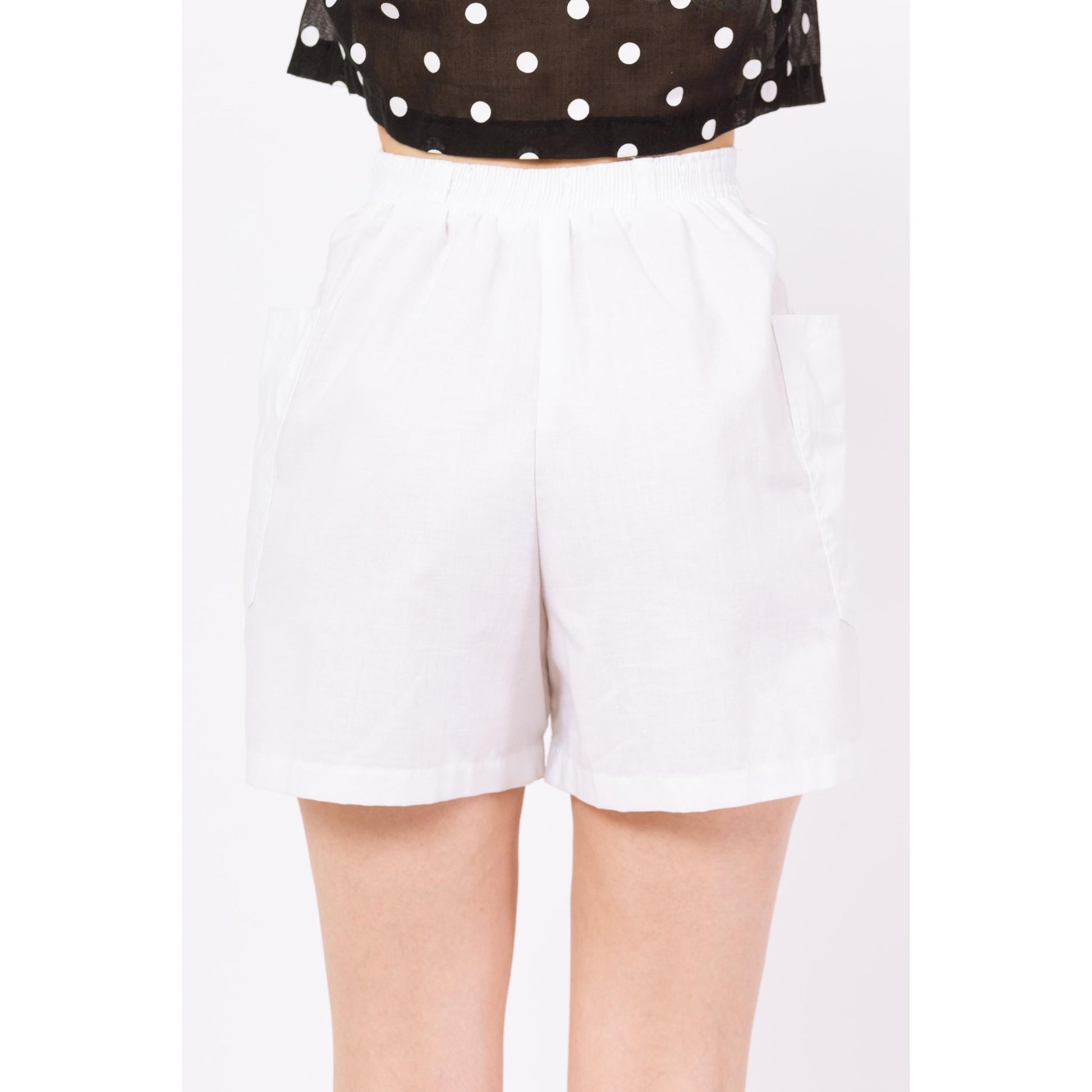 Vintage 80s White Statement Pocket Shorts - XS to Small, 24" to 26" Waist | High Rise Elastic Waist Cotton Blend Casual Summer Cargo Shorts
