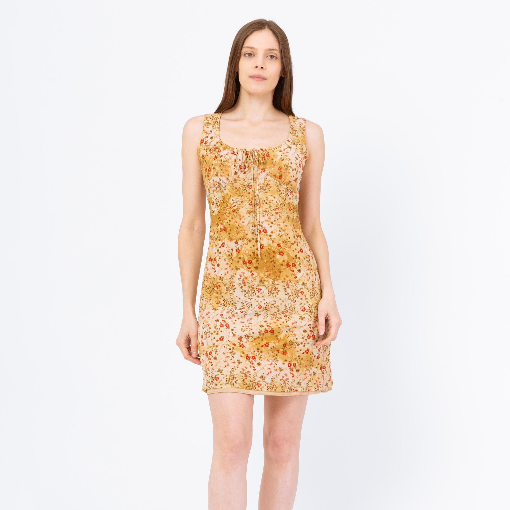 Vintage 90s Yellow Floral Milkmaid Mini Dress Vintage 90s Yellow Floral Milkmaid Mini Dress