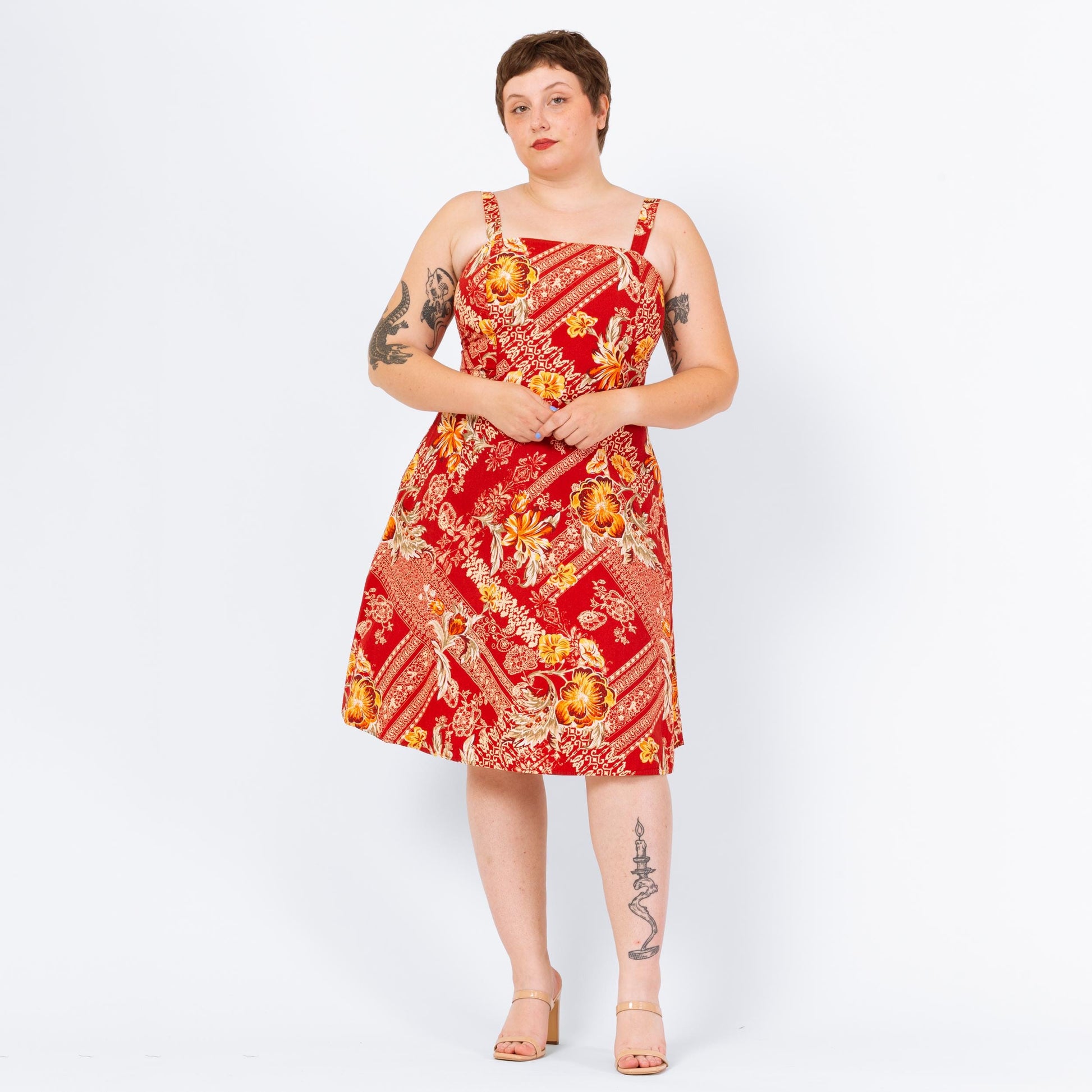 Vintage 90s Hawaiian Red Floral Fit & Flare Sundress - Large Vintage 90s Hawaiian Red Floral Fit & Flare Sundress - Large
