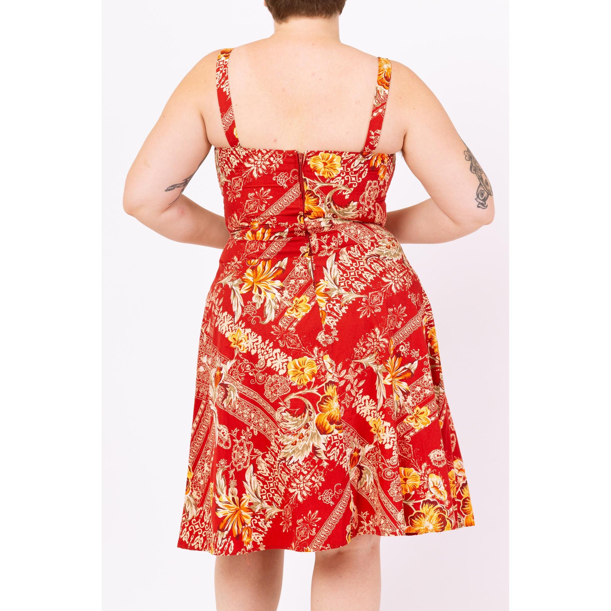 Vintage 90s Hawaiian Red Floral Fit & Flare Sundress - Large Vintage 90s Hawaiian Red Floral Fit & Flare Sundress - Large