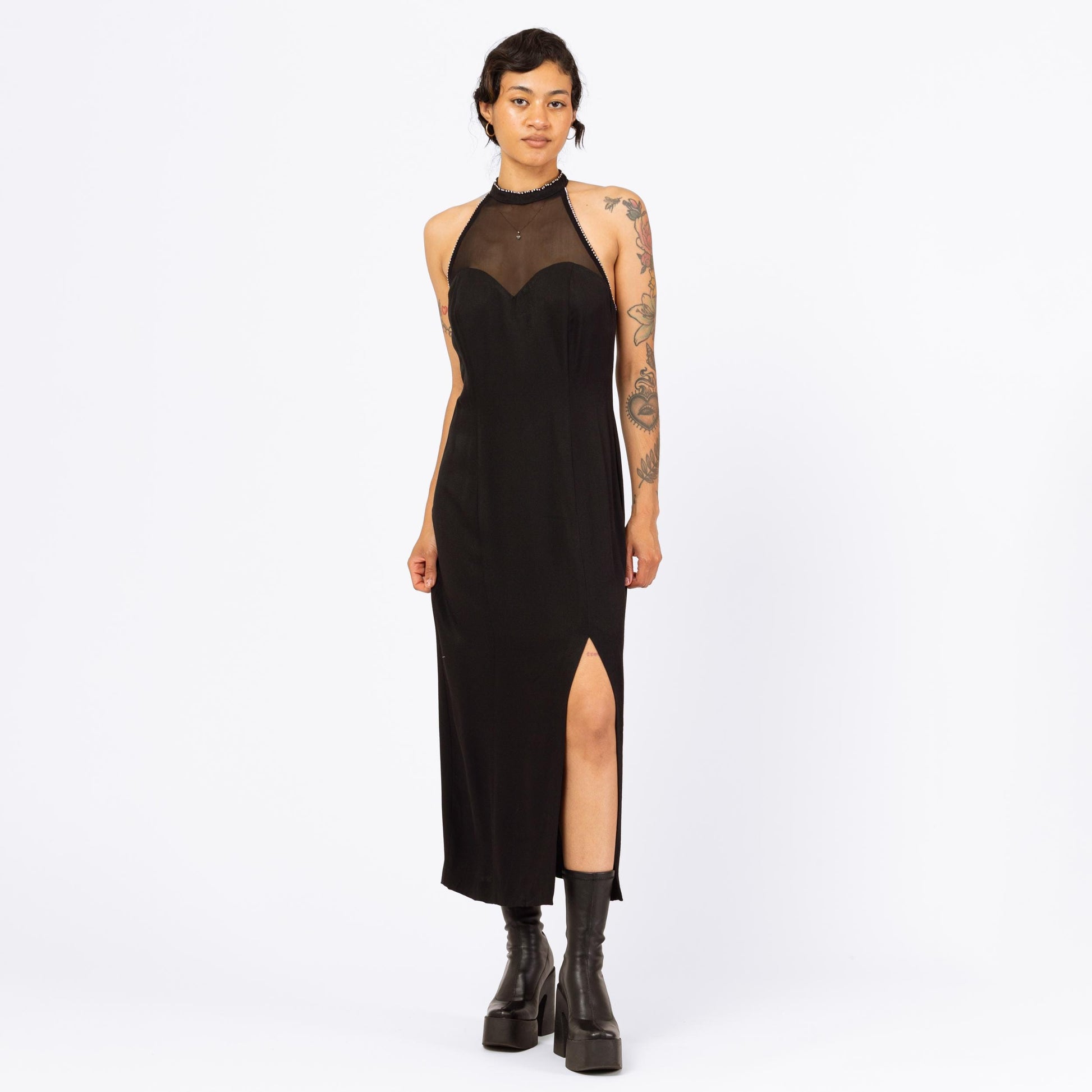 Vintage 90s Black Rhinestone Racerback Maxi Gown - Medium Flying Apple Vintage Vintage 90s Black Rhinestone Racerback Maxi Gown - Medium Flying Apple Vintage