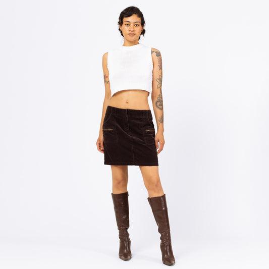 Vintage 90s Brown Corduroy Mid Rise Mini Skirt - Small, Size 6 | Minimalist Fitted Pencil Skirt, Utility Pocket Cargo Skirt