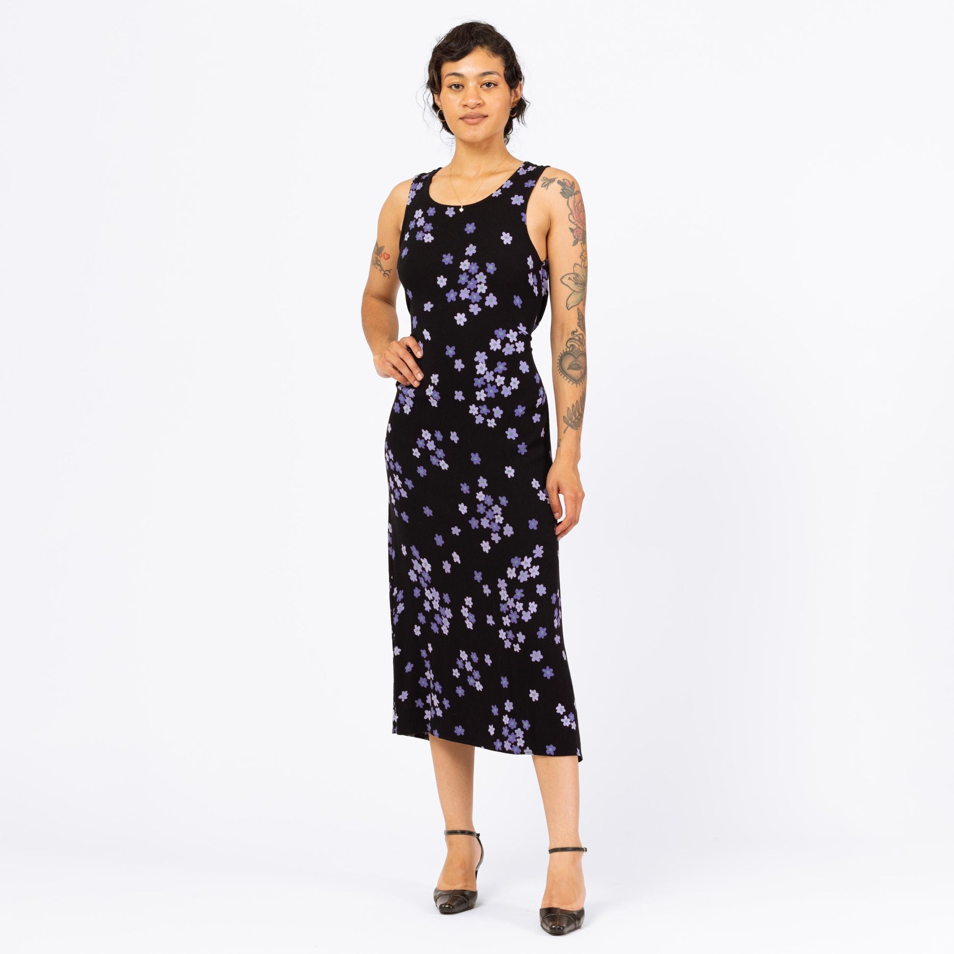 Vintage 90s Black & Purple Floral Maxi Tank Dress - Small Vintage 90s Black & Purple Floral Maxi Tank Dress - Small