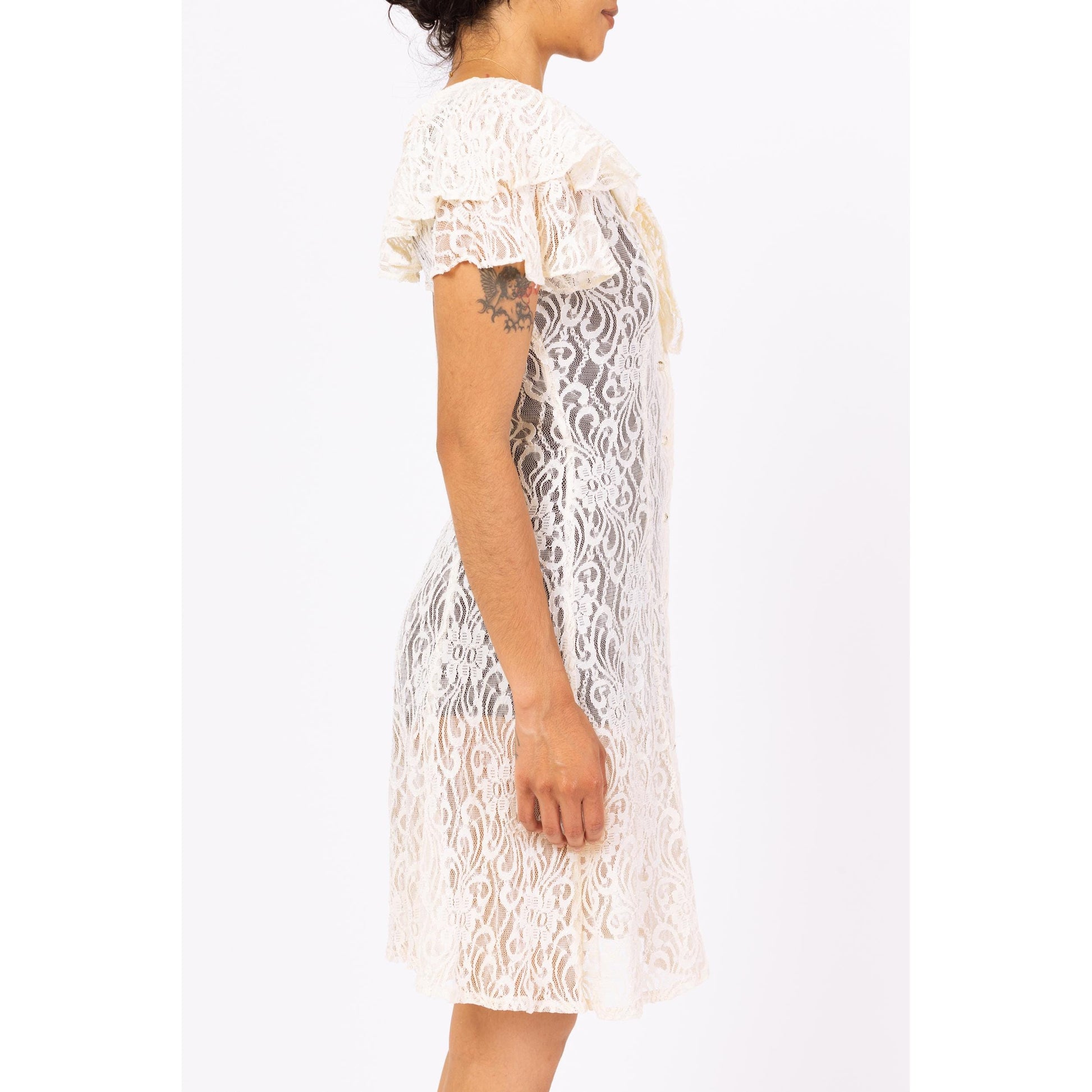 sachin and babi light blue dress Vintage 90s Sheer White Lace Mini Dress