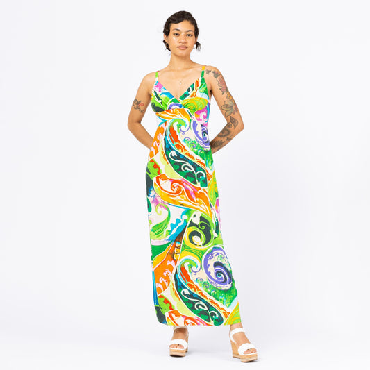 Vintage 90s Jams World Maxi Sundress - Small | Boho Colorful Hawaiian Resortwear Spaghetti Strap A Line Long Summer Dress