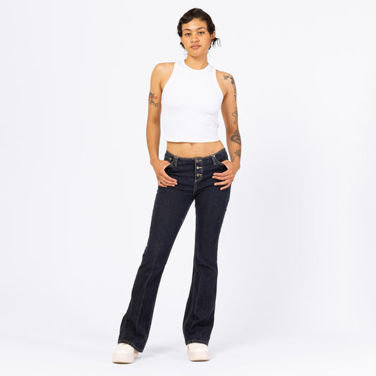 Vintage Y2K Low Rise Dark Wash Flared Jeans - Extra Small | 90s 2000s Jordache Exposed Button Fly Denim Bootcut Flares