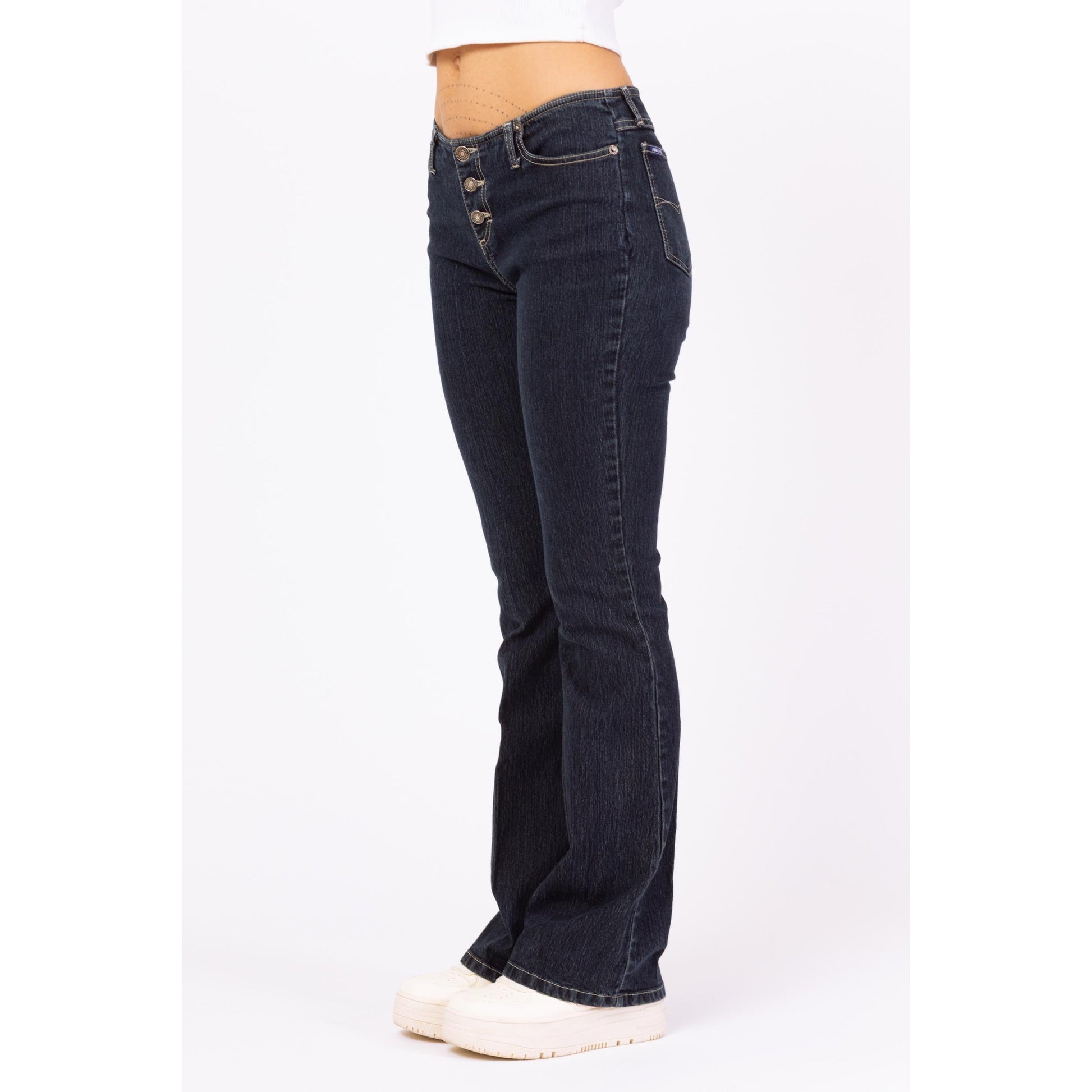 Vintage Y2K Low Rise Dark Wash Flared Jeans - Extra Small | 90s 2000s Jordache Exposed Button Fly Denim Bootcut Flares