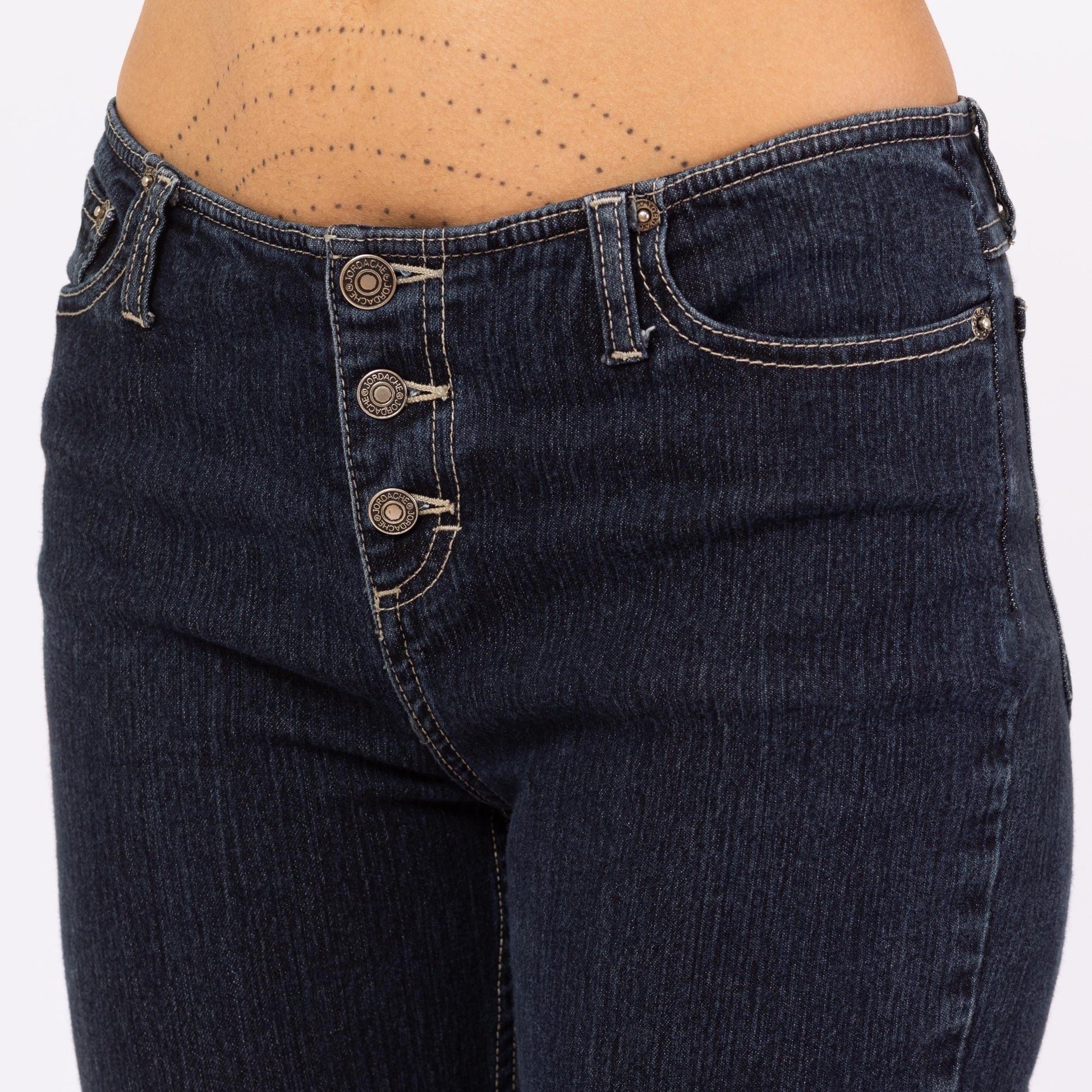 Vintage Y2K Low Rise Dark Wash Flared Jeans - Extra Small | 90s 2000s Jordache Exposed Button Fly Denim Bootcut Flares