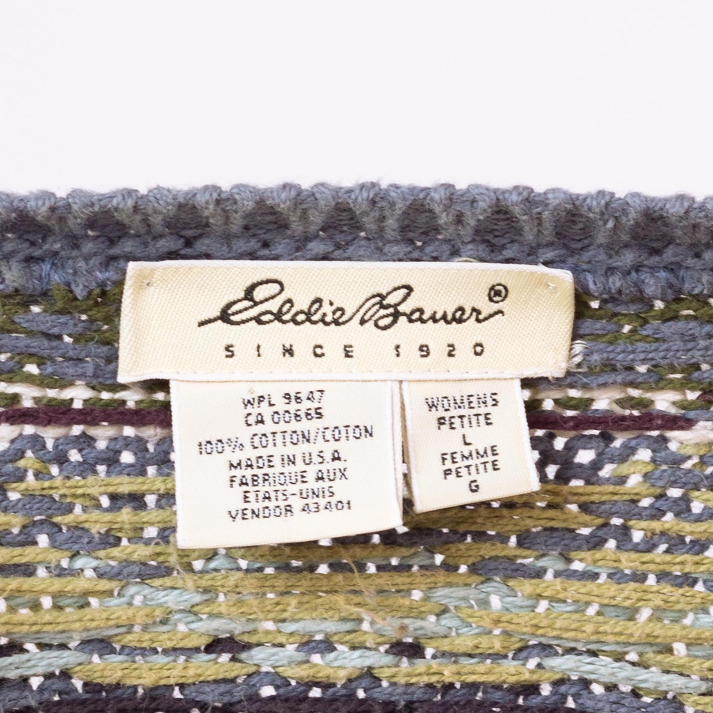 Vintage 90s Eddie Bauer Fair Isle Cropped Sweater - Large | Soft Cotton Knit Grunge Pullover, Slouchy Boxy Fit Jumper