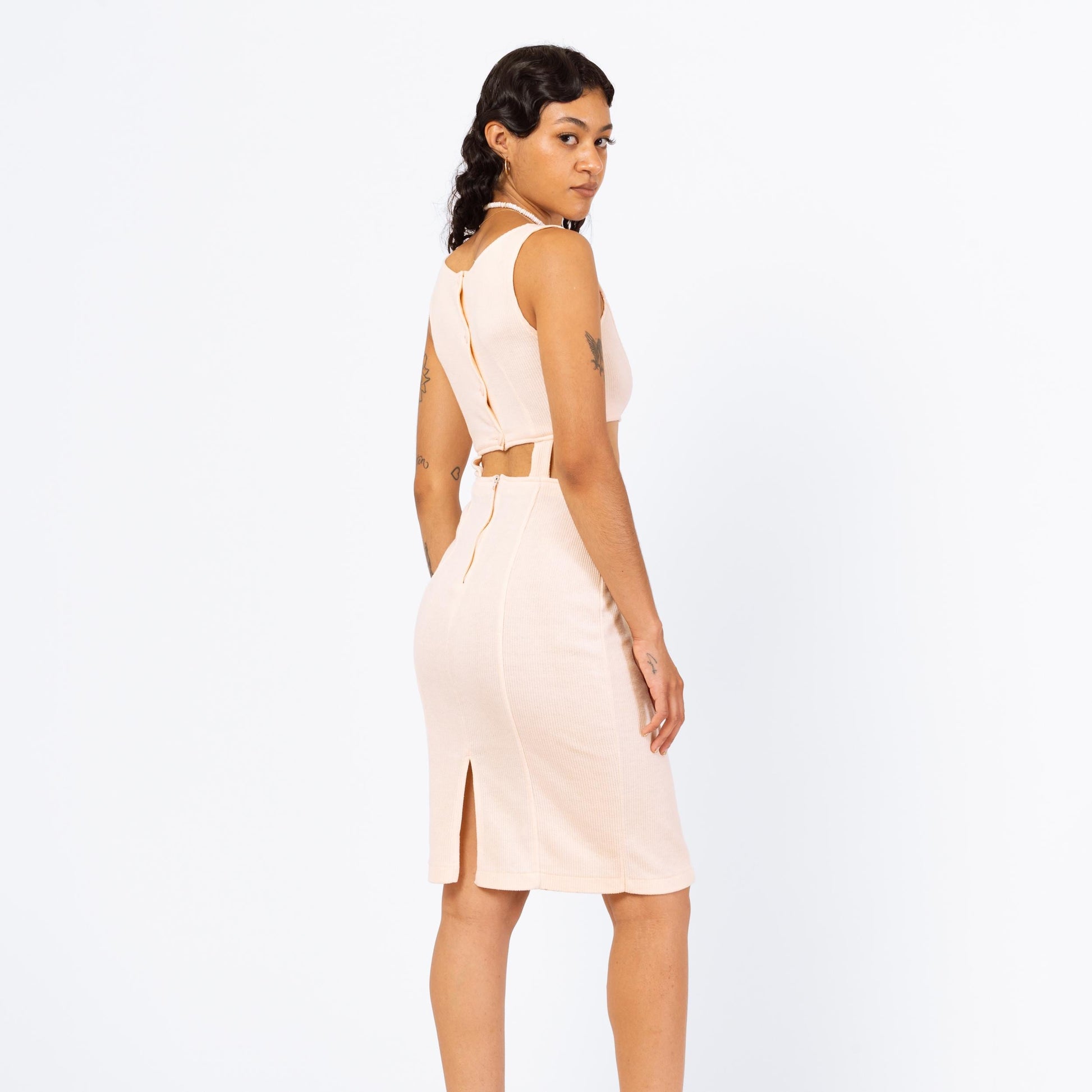 Vintage 80s Peach Cut Out Bodycon Dress - XS to Small Vintage 80s Peach Cut Out Bodycon Dress - XS to Small