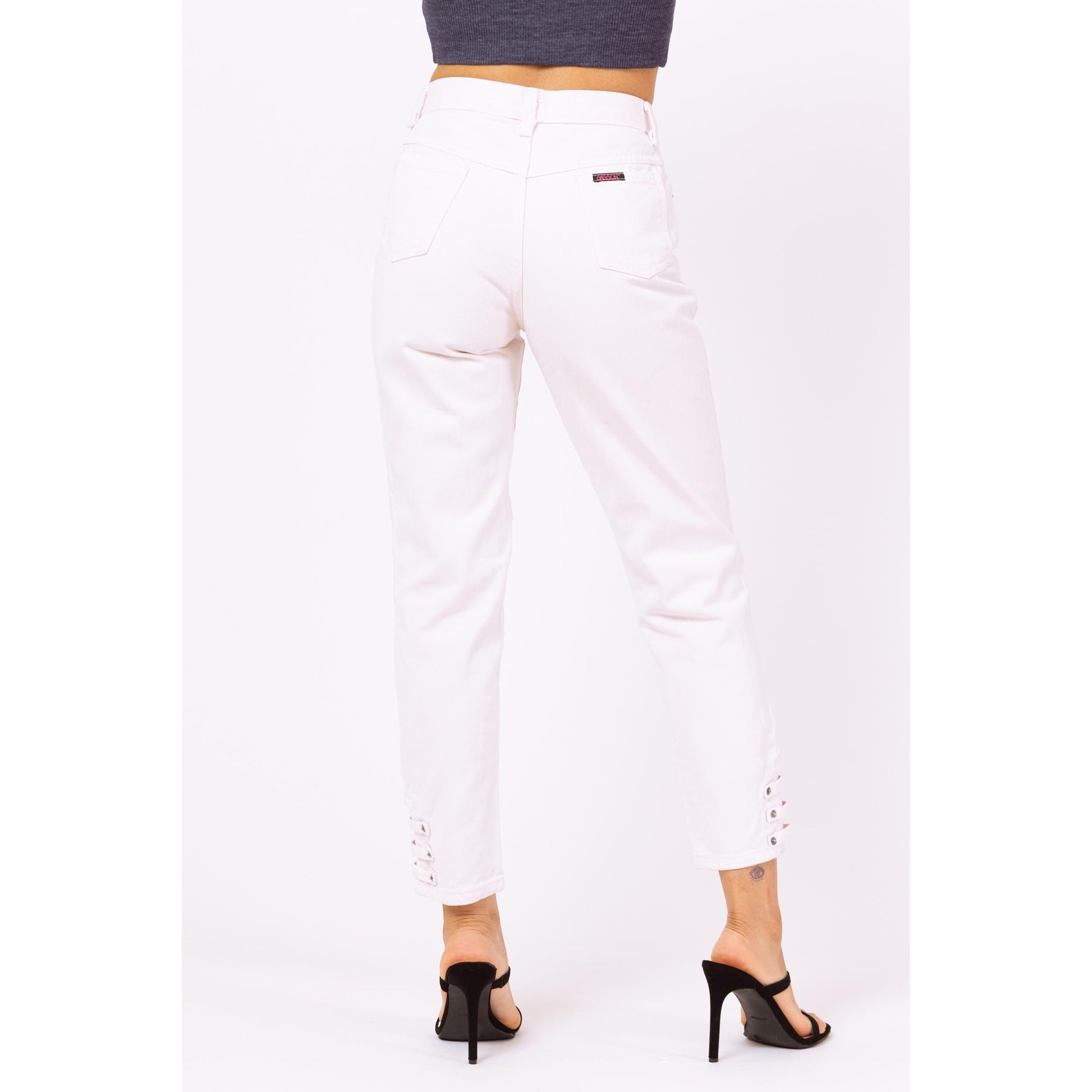 Vintage 80s Pastel Pink Ankle Cut Out Jeans - XS to Petite Small, 26" Waist | High Waisted Tapered Leg Mom Jeans