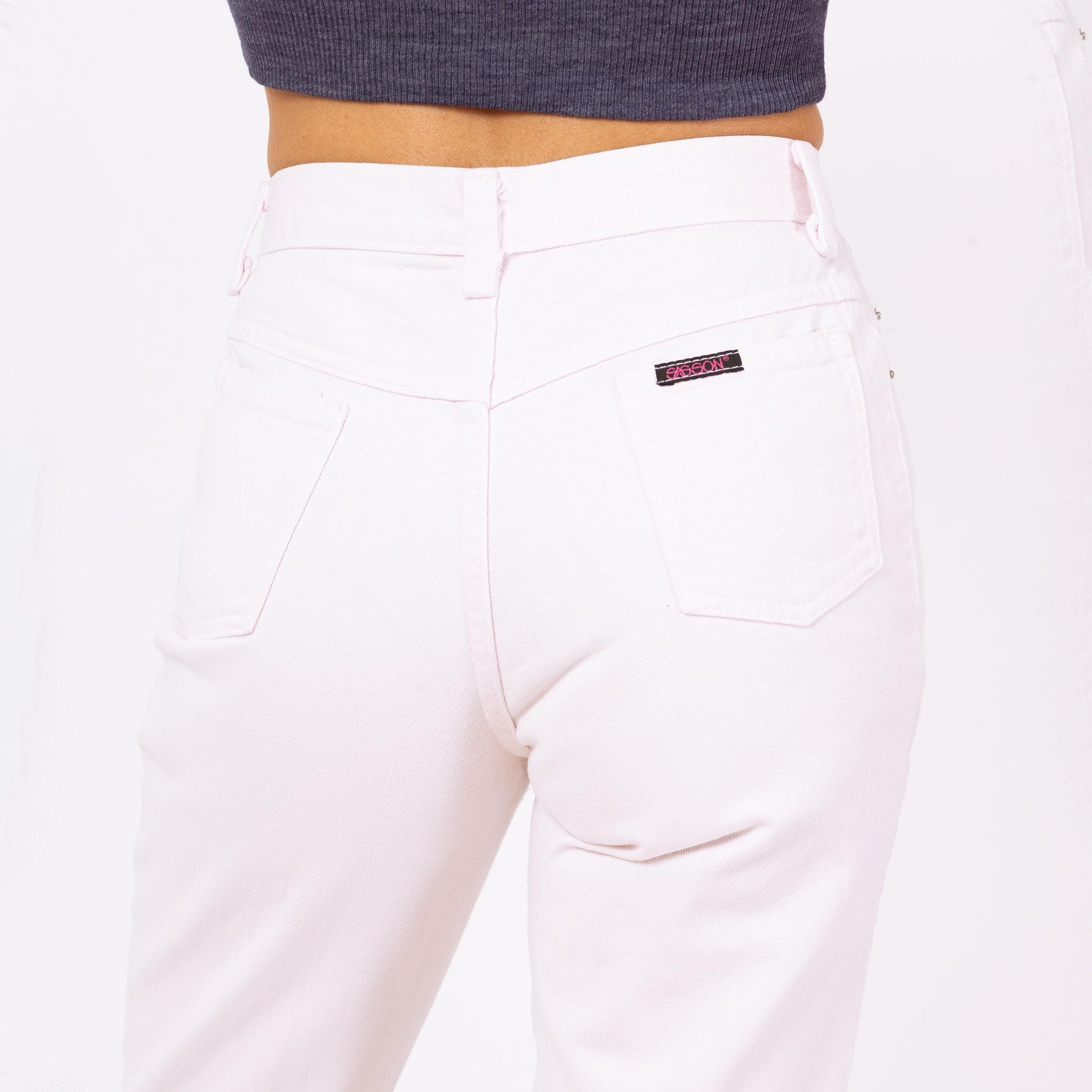 Vintage 80s Pastel Pink Ankle Cut Out Jeans - XS to Petite Small, 26" Waist | High Waisted Tapered Leg Mom Jeans
