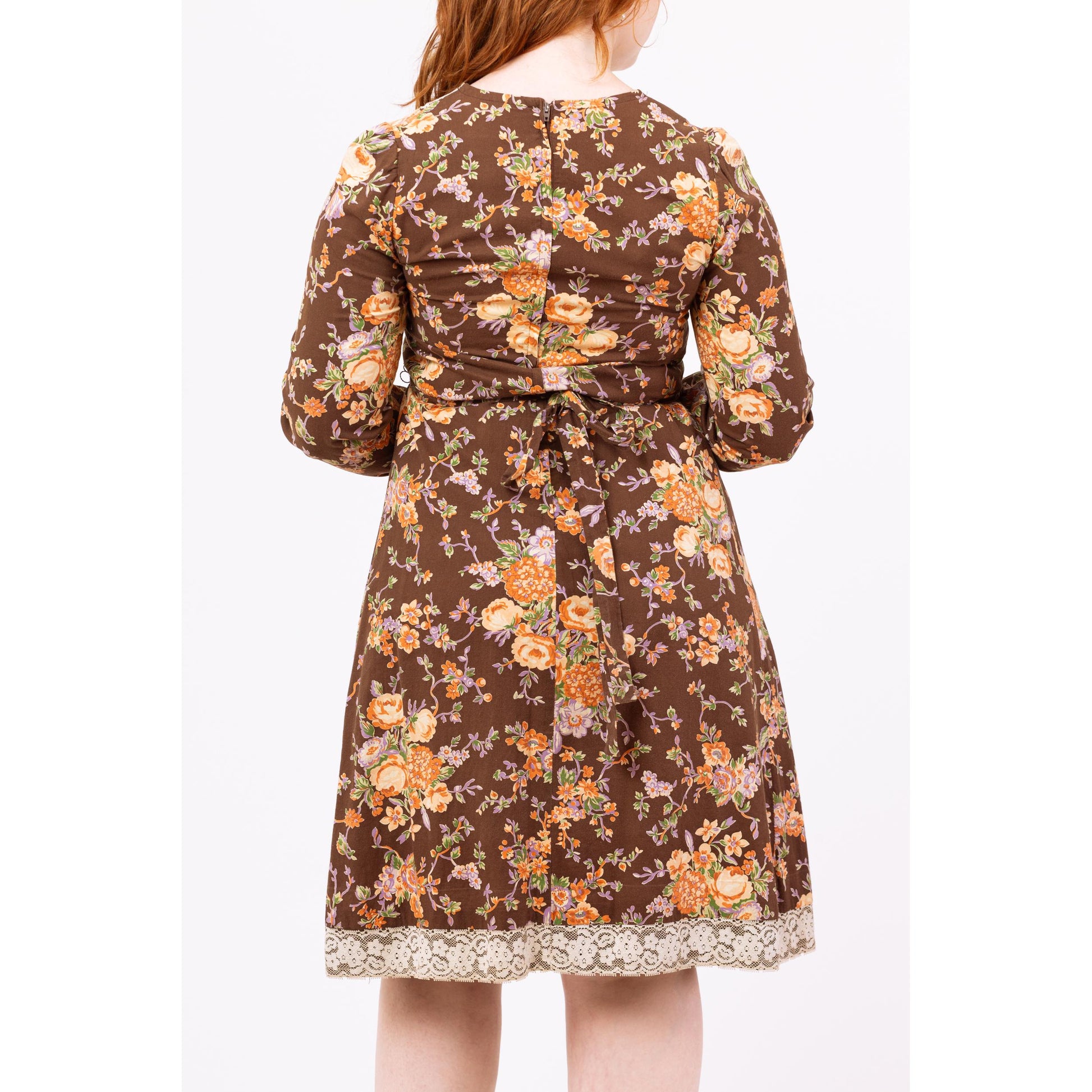 Vintage 70s Boho Brown Floral Midi Prairie Dress - Small Flying Apple Vintage Vintage 70s Boho Brown Floral Midi Prairie Dress - Small Flying Apple Vintage