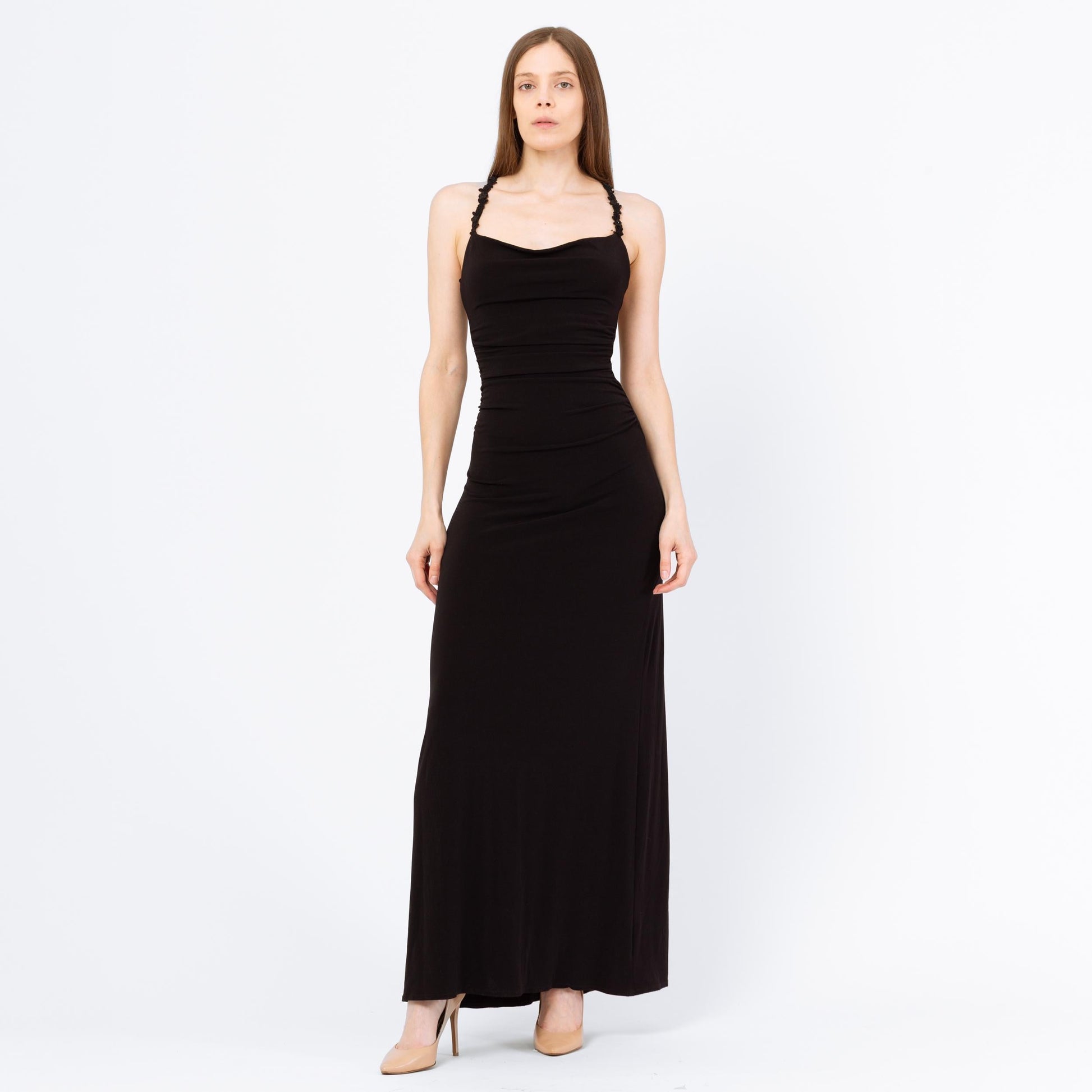 Vintage 90s Black Strappy Open Back Maxi Dress - Small Flying Apple Vintage Vintage 90s Black Strappy Open Back Maxi Dress - Small Flying Apple Vintage