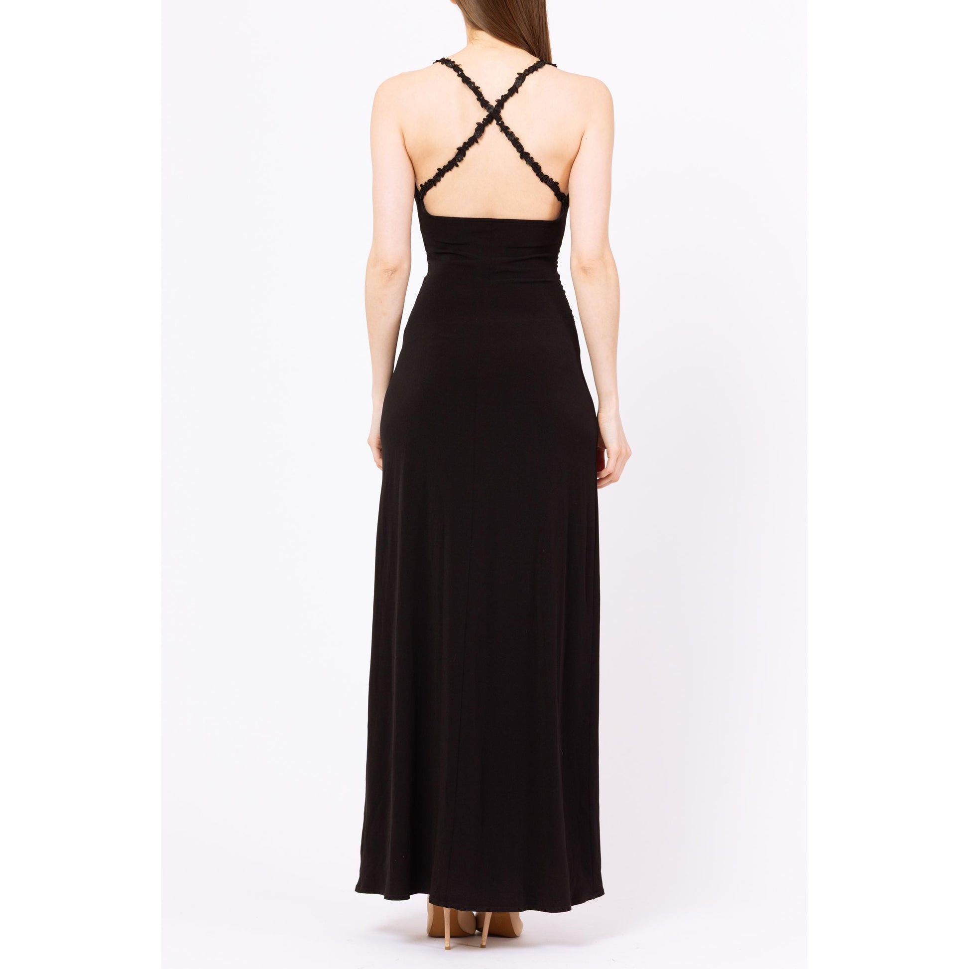 Vintage 90s Black Strappy Open Back Maxi Dress - Small Vintage 90s Black Strappy Open Back Maxi Dress - Small